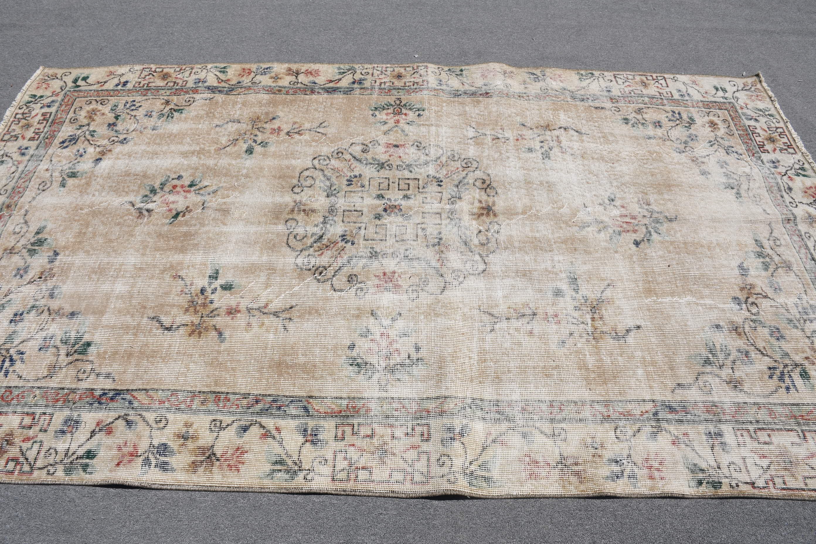 Salon Rugs, Bedroom Rug, Turkish Rug, Vintage Rugs, Floor Rugs, Beige Wool Rug, Rugs for Dining Room, Cool Rug, 5.2x8.6 ft Large Rug