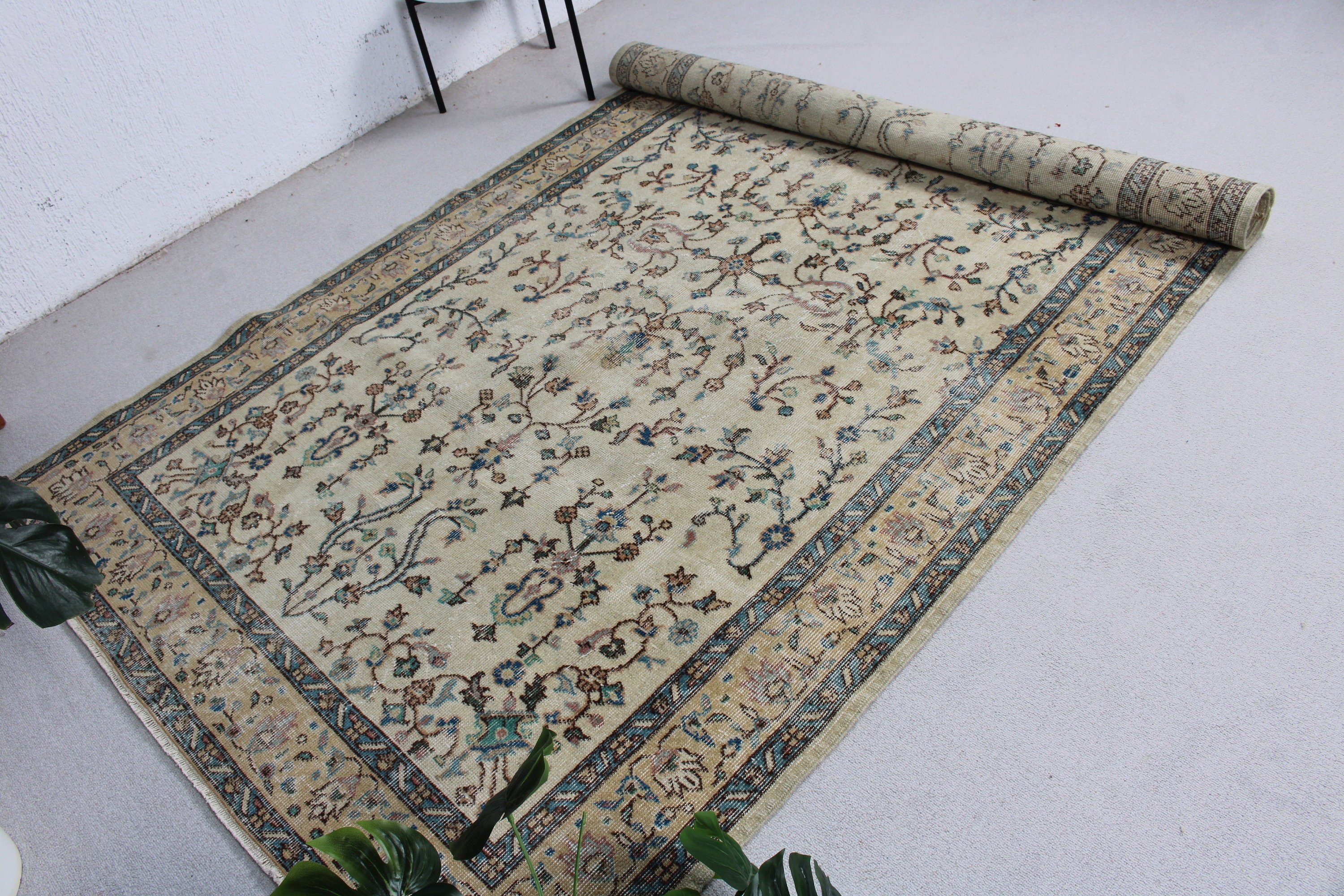 Büyük Boho Halı, Bej Mutfak Halısı, El Yapımı Halı, Düz Dokuma Halı, 5.5x9 ft Büyük Halı, El Dokuma Halı, Yatak Odası Halıları, Vintage Halılar, Türk Halıları