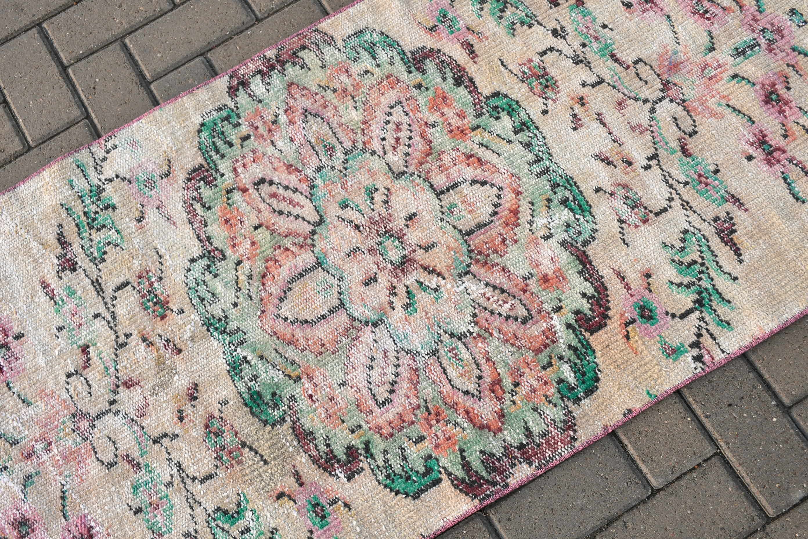 Vintage Rug, 2.5x7.4 ft Runner Rugs, Pink Oushak Rug, Hallway Rug, Rugs for Stair, Floor Rug, Antique Rug, Turkish Rug, Kitchen Rug