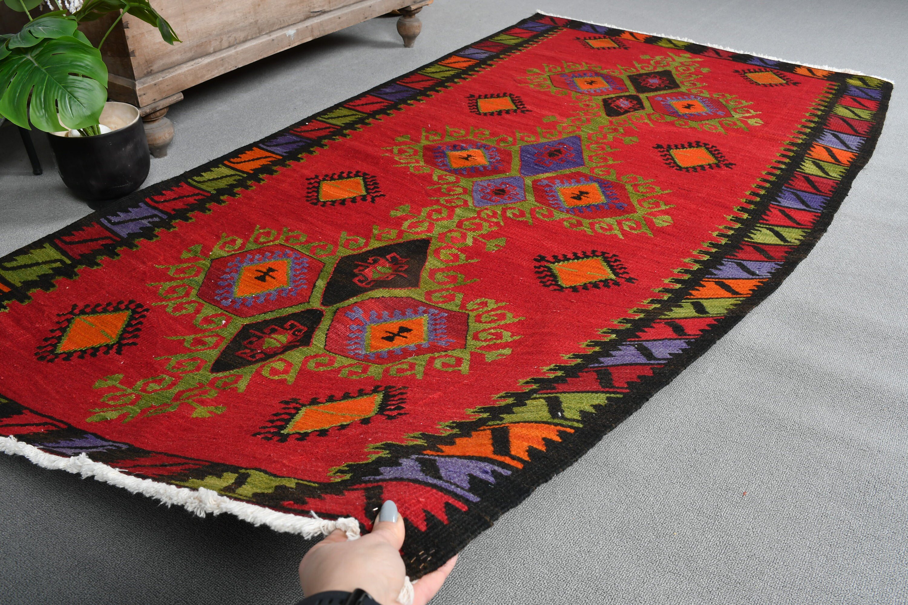 3.8x7.2 ft Area Rug, Vintage Rugs, Red Bedroom Rug, Wool Rug, Bedroom Rug, Turkish Rug, Rugs for Indoor, Kitchen Rugs, Vintage Decor Rug