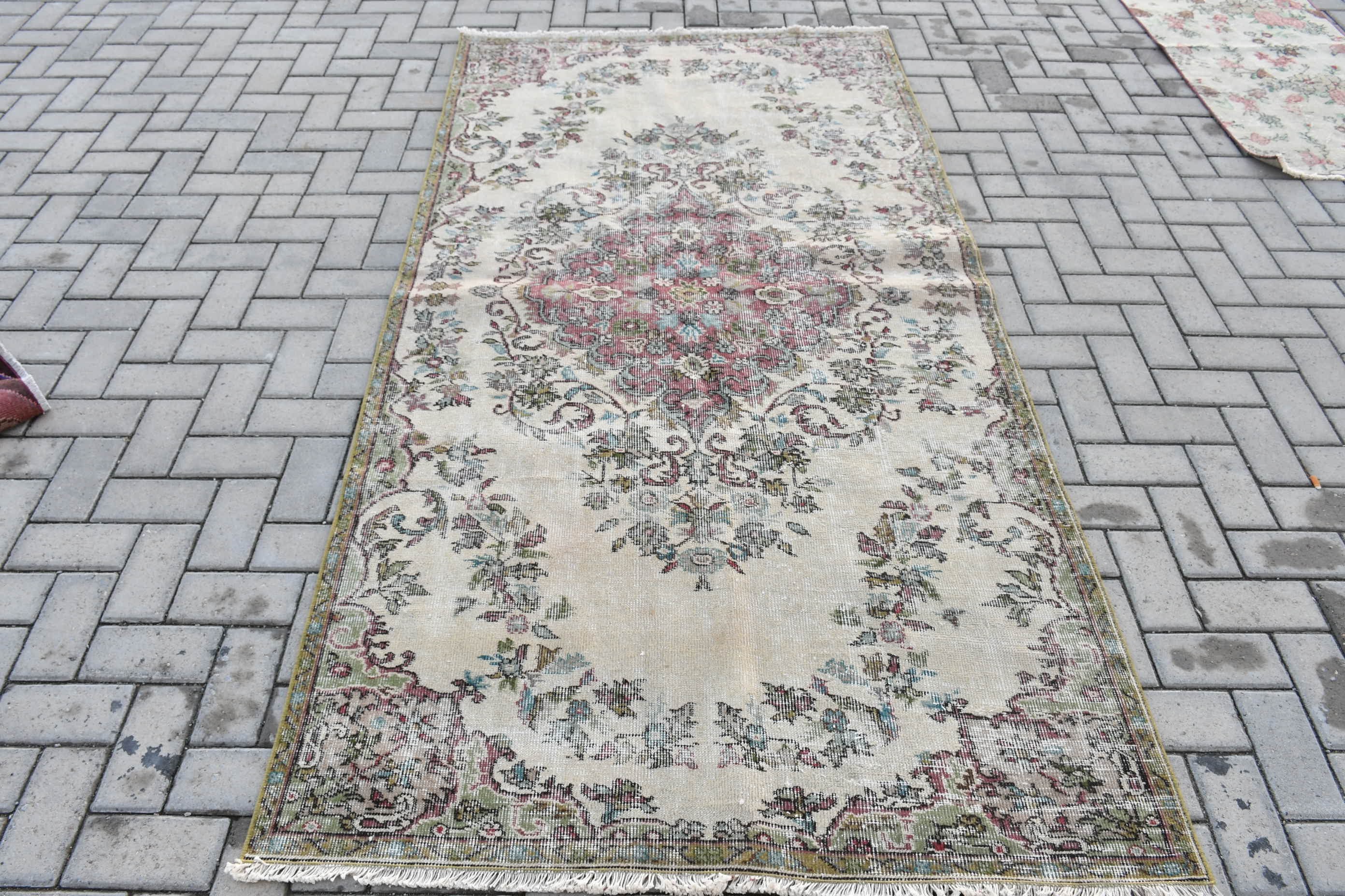 Antique Rug, Turkish Rug, Vintage Rug, Floor Rug, Dining Room Rug, 4.1x8.1 ft Area Rugs, Rugs for Kitchen, Anatolian Rug, Beige Bedroom Rug