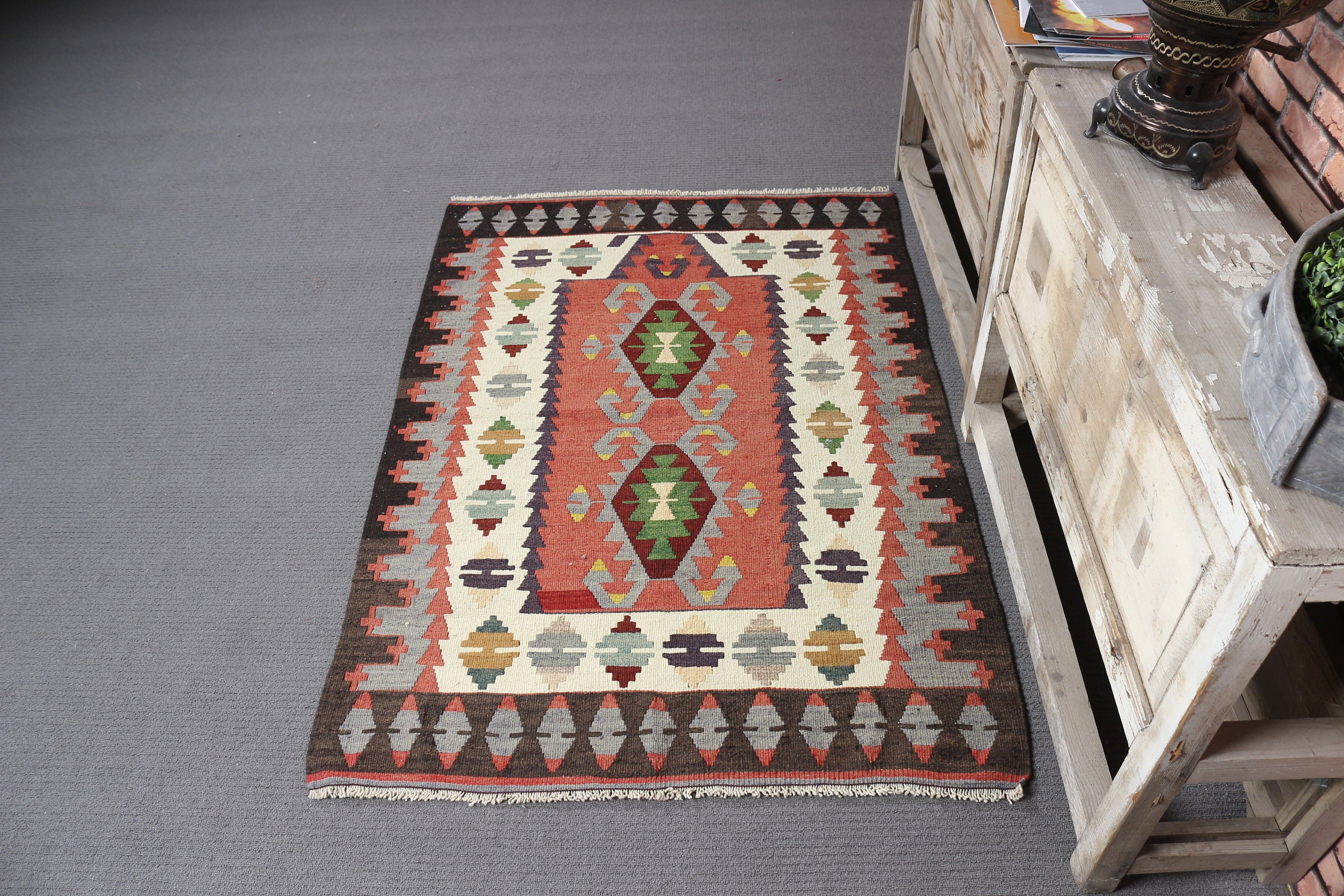 Turuncu Oushak Halı, Vintage Halı, Türk Halısı, 3.1x4.5 ft Küçük Halılar, Mutfak Halıları, Türkiye Halısı, Oryantal Halı, Kilim, Kapı Paspası Halısı, Yün Halıları