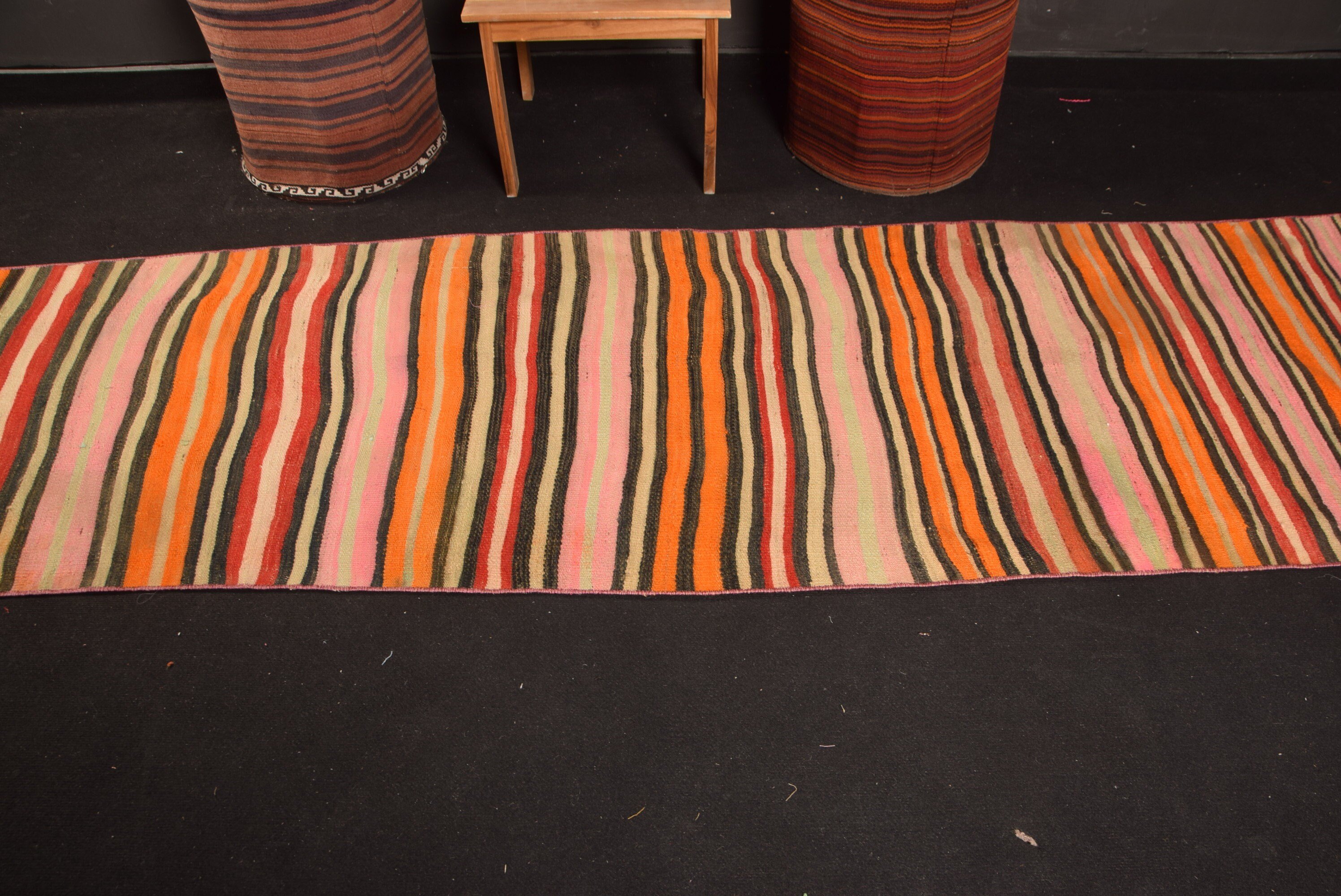 Orange Oriental Rugs, Turkish Rugs, Kitchen Rugs, Kilim, 2.6x9.3 ft Runner Rugs, Floor Rug, Hallway Rugs, Vintage Rug