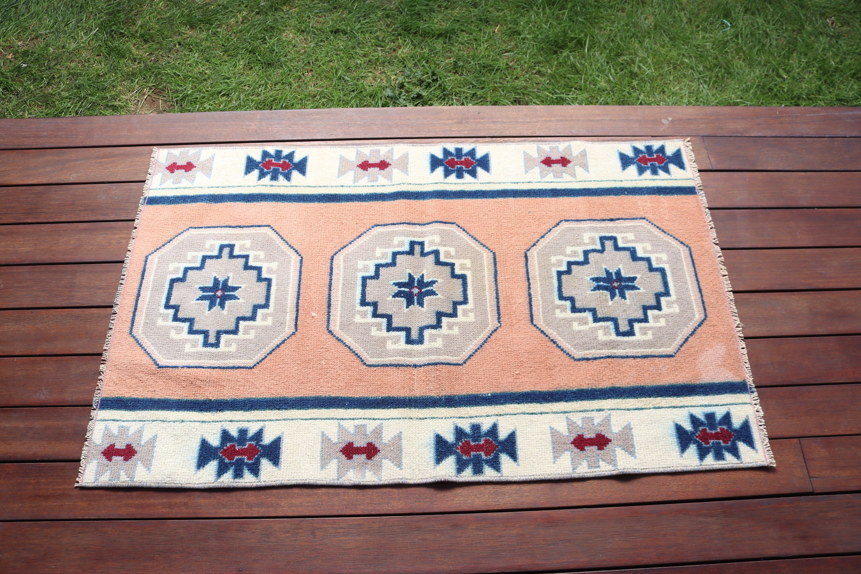 Orange Neutral Rug, Home Decor Rug, 2.2x3.5 ft Small Rugs, Vintage Rug, Door Mat Rug, Small Vintage Rug, Geometric Rugs, Turkish Rugs