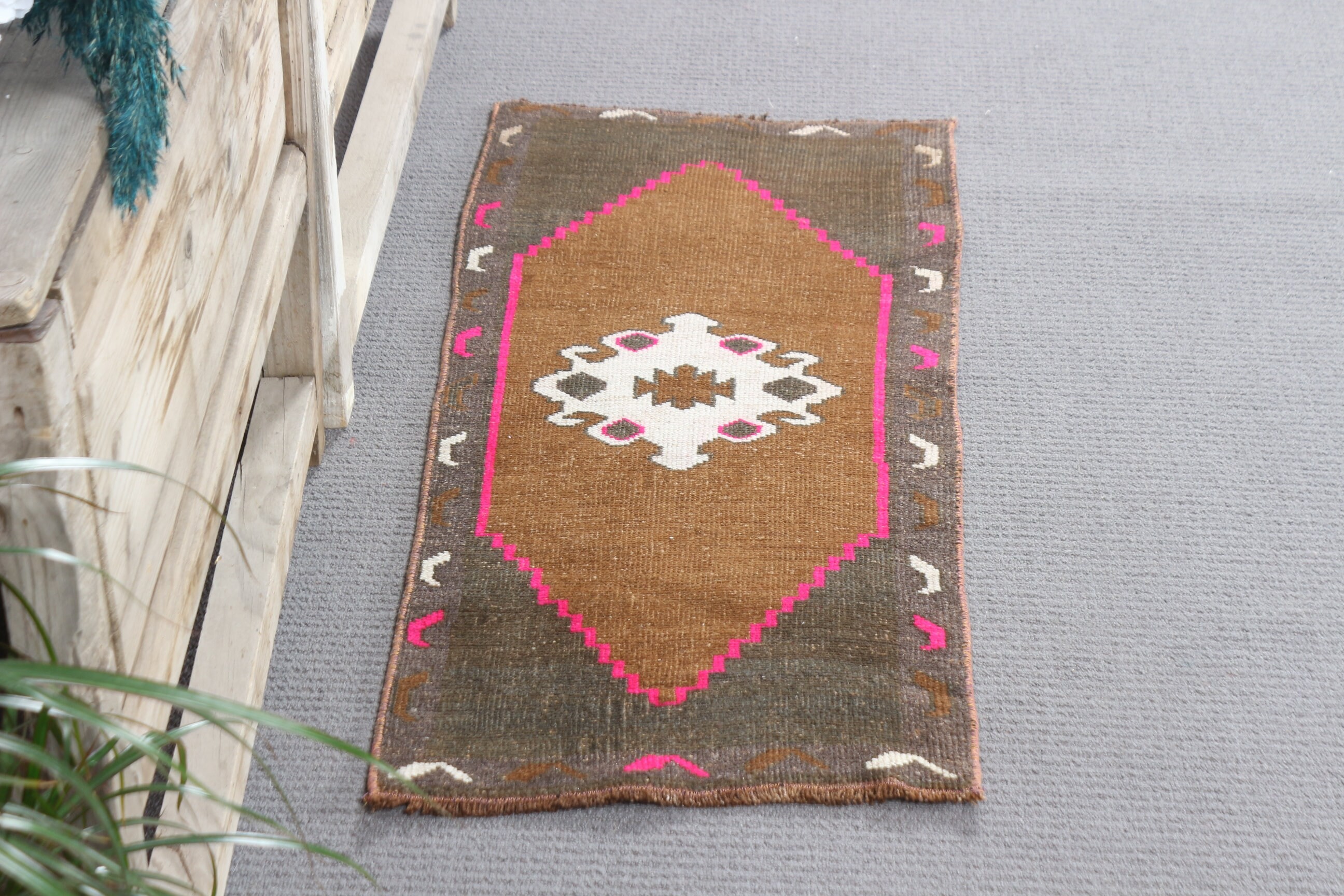 Kitchen Rug, Oushak Rug, Door Mat Rug, Brown Kitchen Rug, Vintage Rug, Rugs for Door Mat, Bath Rugs, Turkish Rug, 1.4x3.3 ft Small Rug