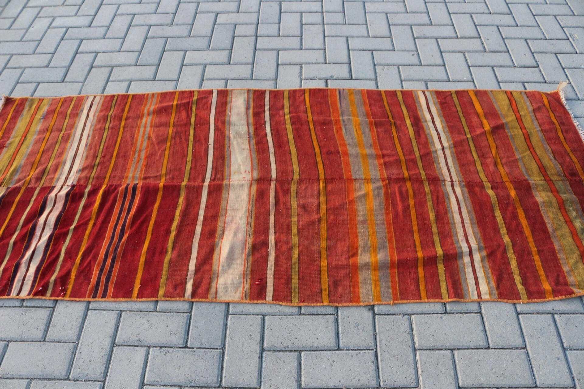 Home Decor Rug, Vintage Rugs, Kilim, Red Cool Rug, Nursery Rug, Entry Rug, Rugs for Entry, Antique Rug, 3x7.4 ft Accent Rug, Turkish Rug