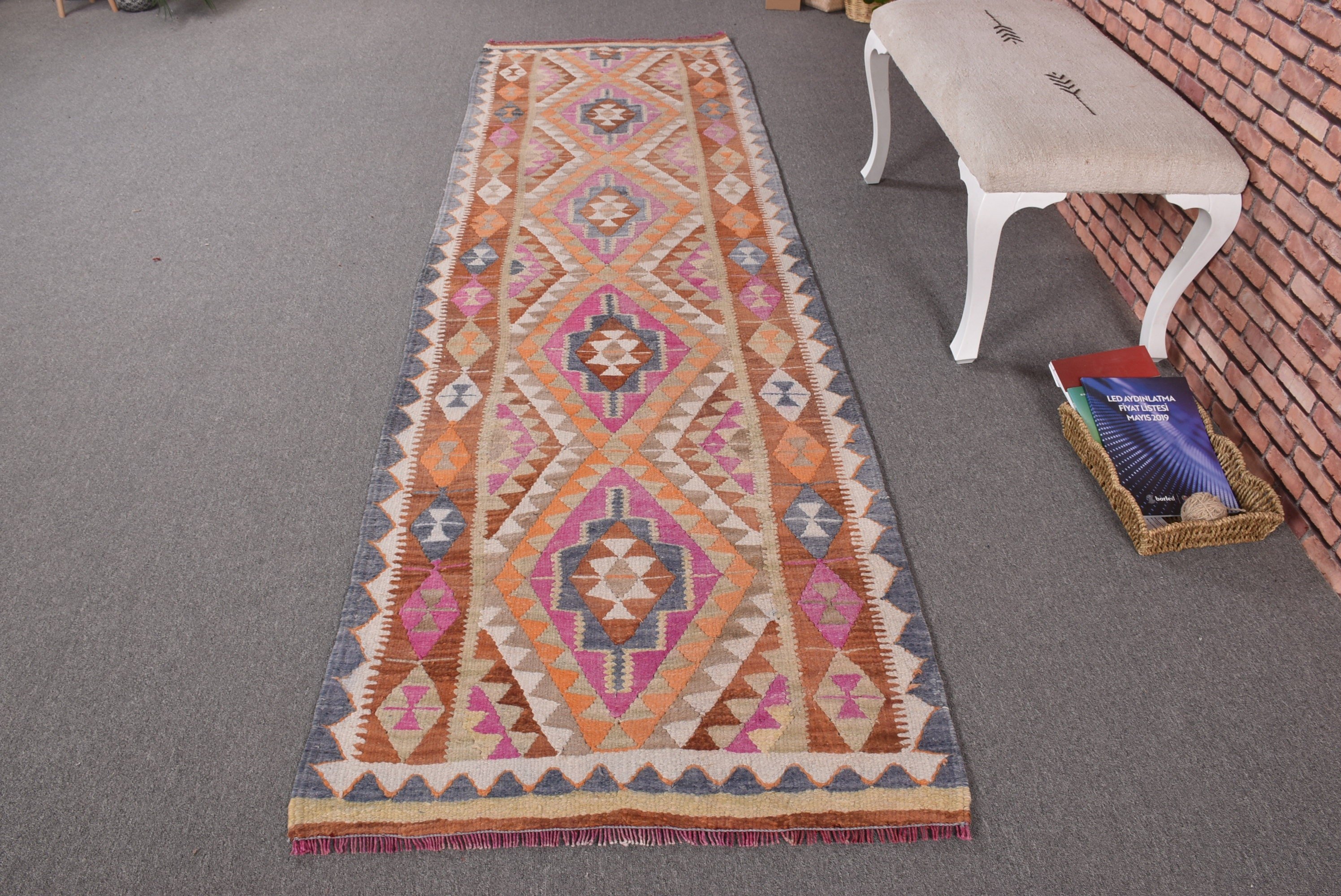 Turkish Rug, Modern Rugs, Brown Anatolian Rug, Vintage Rug, Long Runner Rug, Aztec Rugs, Flatweave Rugs, Kitchen Rug, 2.9x9.7 ft Runner Rug