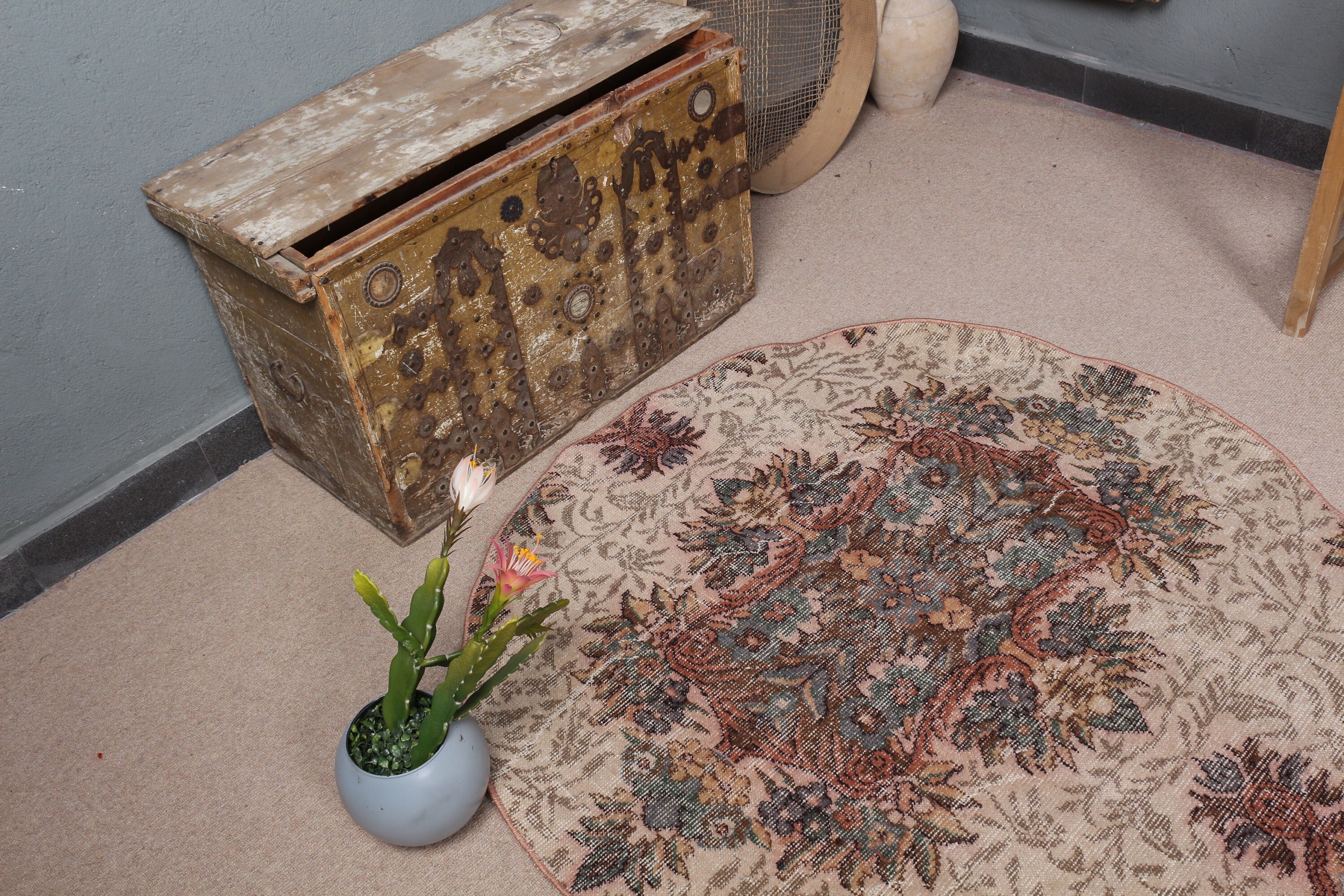 Bedroom Rug, Vintage Rug, Oushak Rugs, Kitchen Rug, 4x4 ft Accent Rugs, Turkish Rug, Old Rugs, Rugs for Bedroom, Brown Bedroom Rugs