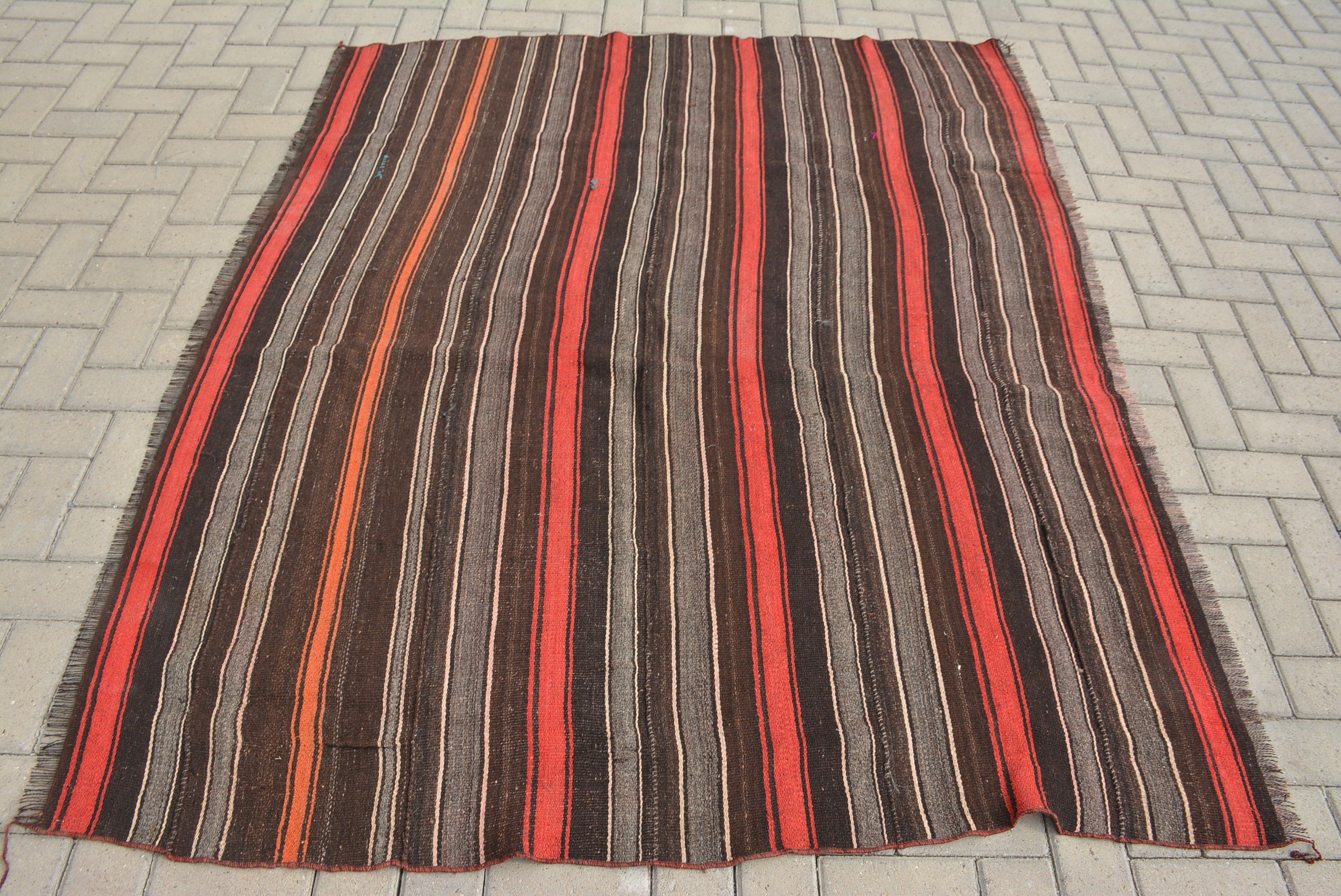 Kilim, Wool Rug, Vintage Rug, Rugs for Nursery, Floor Rugs, Nursery Rug, Vintage Decor Rug, 6.7x5.3 ft Area Rug, Turkish Rug, Indoor Rug