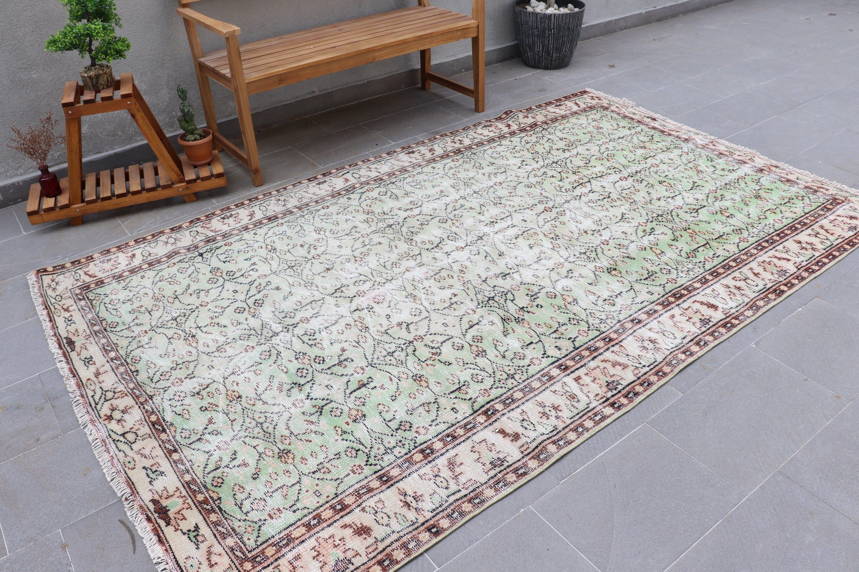 Turkish Rug, Living Room Rug, Rugs for Bedroom, Kitchen Rug, Green Anatolian Rug, Bedroom Rugs, Cool Rug, Vintage Rug, 5.5x9 ft Large Rug