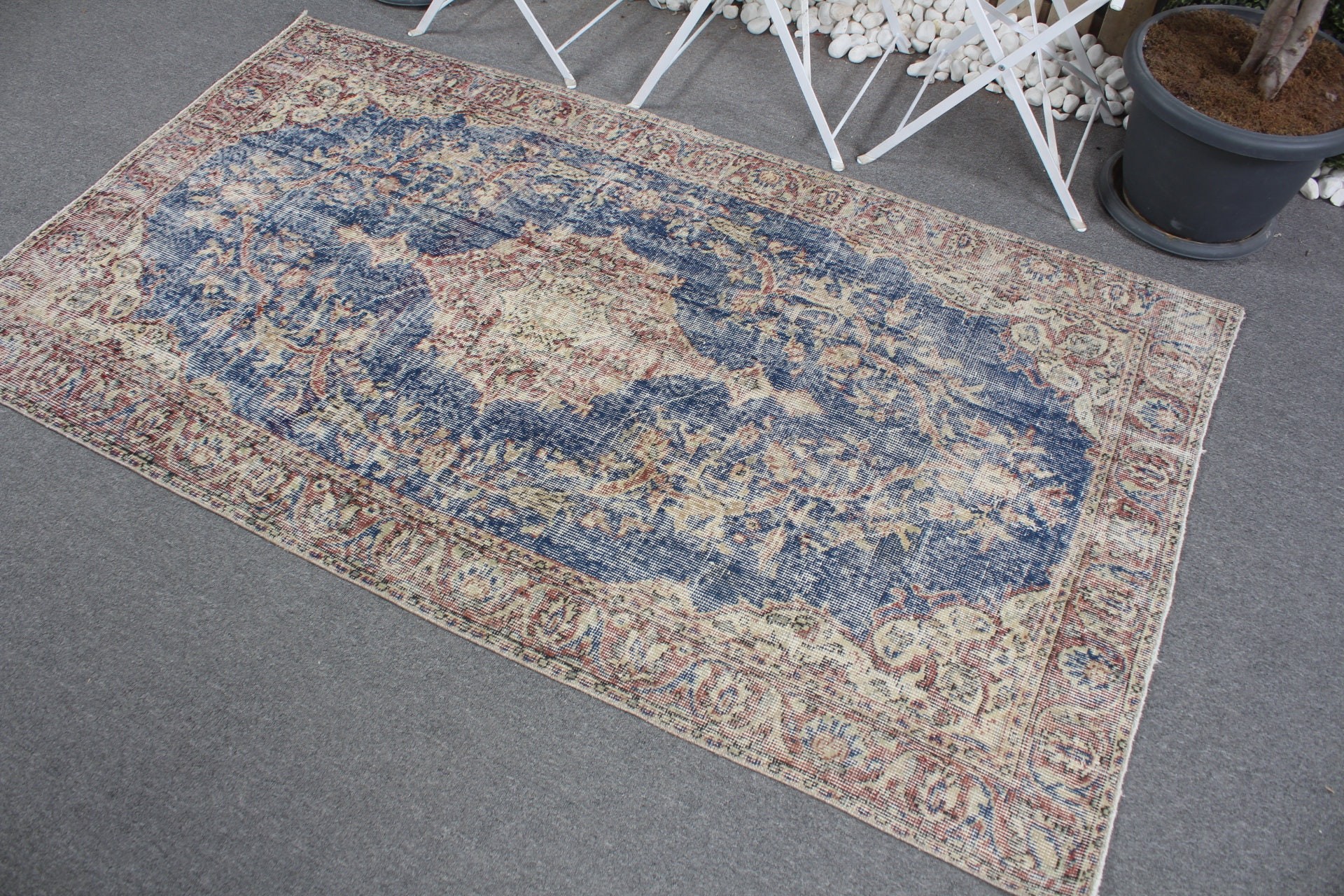 Bedroom Rug, Hand Woven Rug, Vintage Rugs, Blue Oushak Rugs, Kitchen Rug, 3.7x6.5 ft Area Rugs, Turkish Rug, Living Room Rug