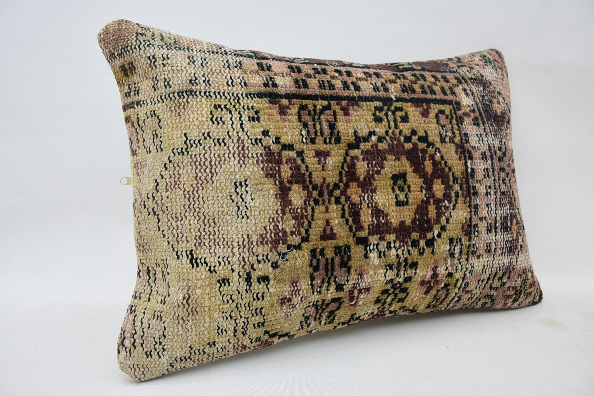 Neutral Throw Pillow Case, Antique Pillows, Turkish Kilim Pillow, 16"x24" Yellow Pillow Sham, Pillow for Sofa, Ethnic Throw Pillow Sham