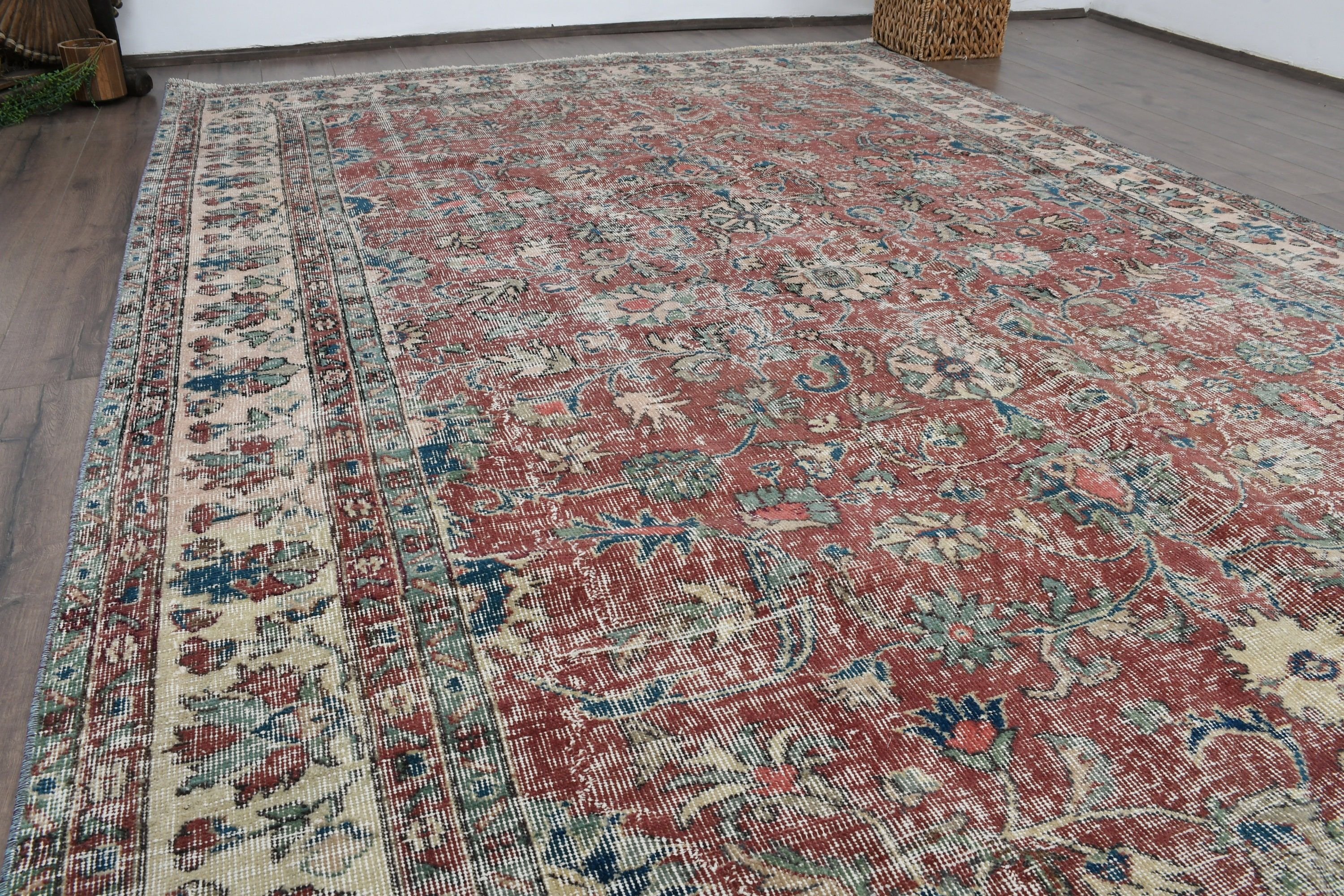 Vintage Rug, Kitchen Rug, Beige Moroccan Rugs, Aesthetic Rugs, Wool Rug, Turkish Rugs, 6.7x10.4 ft Large Rugs, Salon Rug, Dining Room Rug