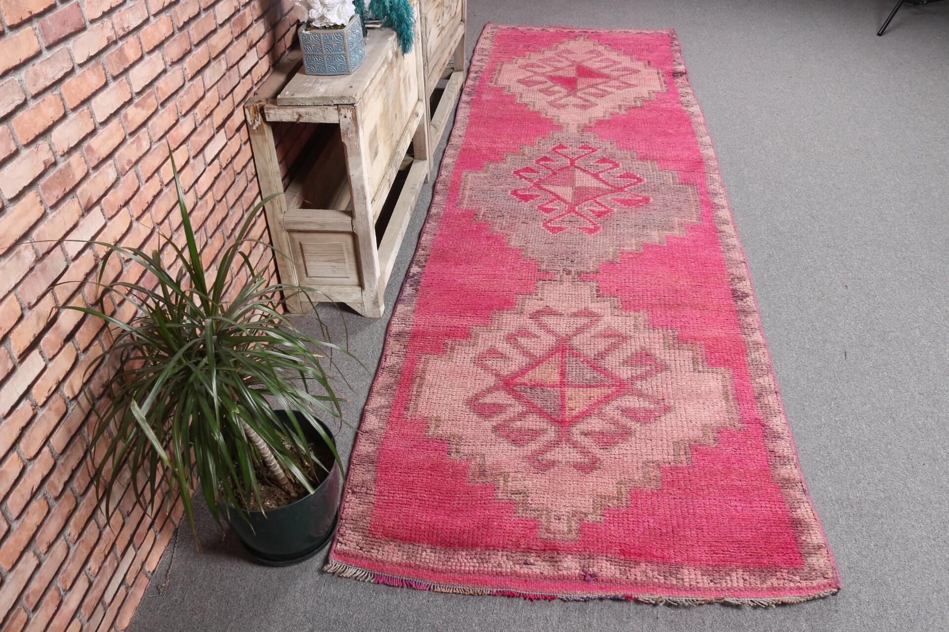 Vintage Rug, Anatolian Rug, Rugs for Hallway, Cool Rug, 3.2x10.6 ft Runner Rugs, Pink Floor Rug, Hallway Rug, Corridor Rug, Turkish Rug