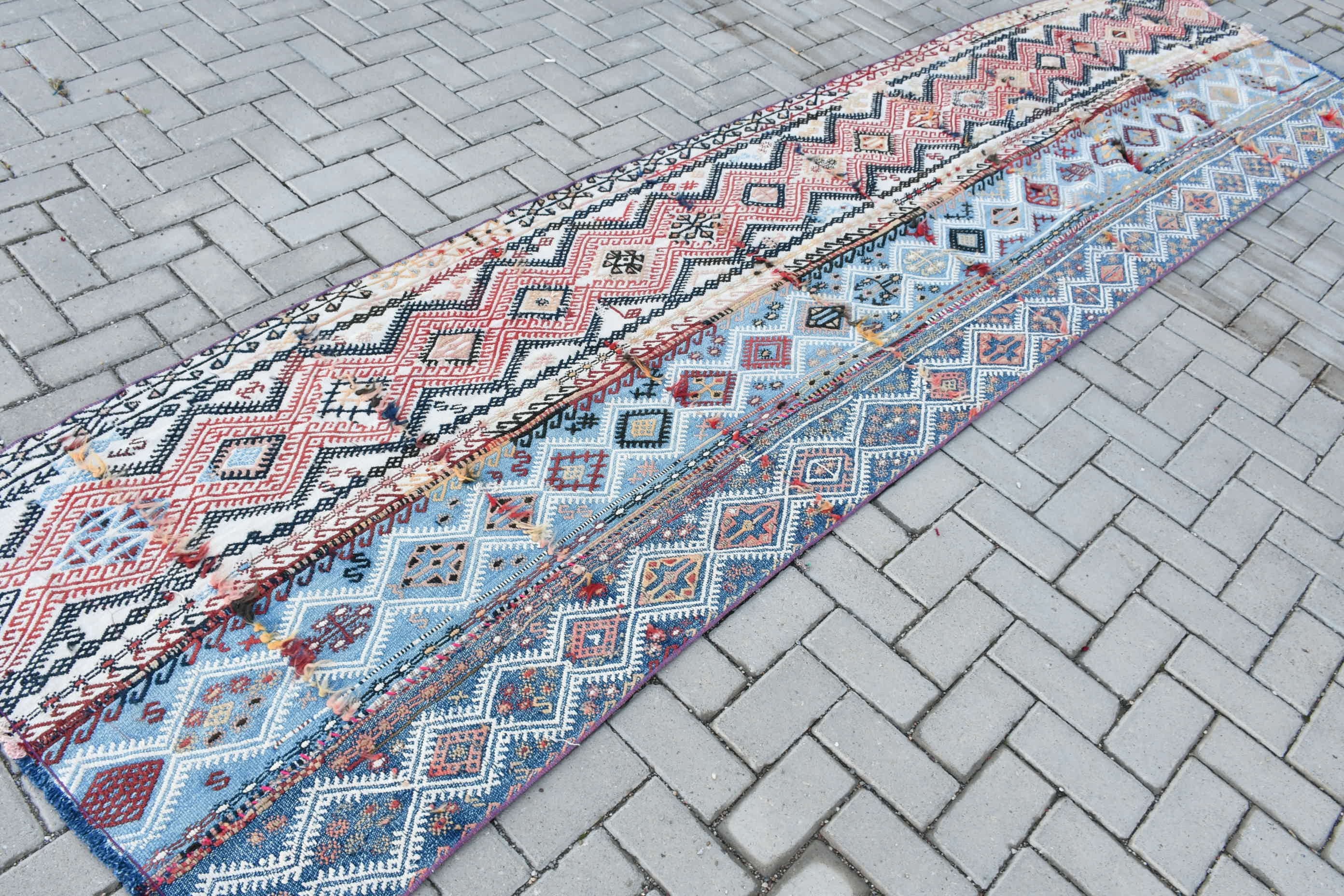 Kilim, Runner Halıları, Koridor Halısı, Mavi Yer Halısı, Türk Halıları, Antika Halı, Yatak Odası Halıları, 3.1x12.3 ft Runner Halıları, Vintage Halı