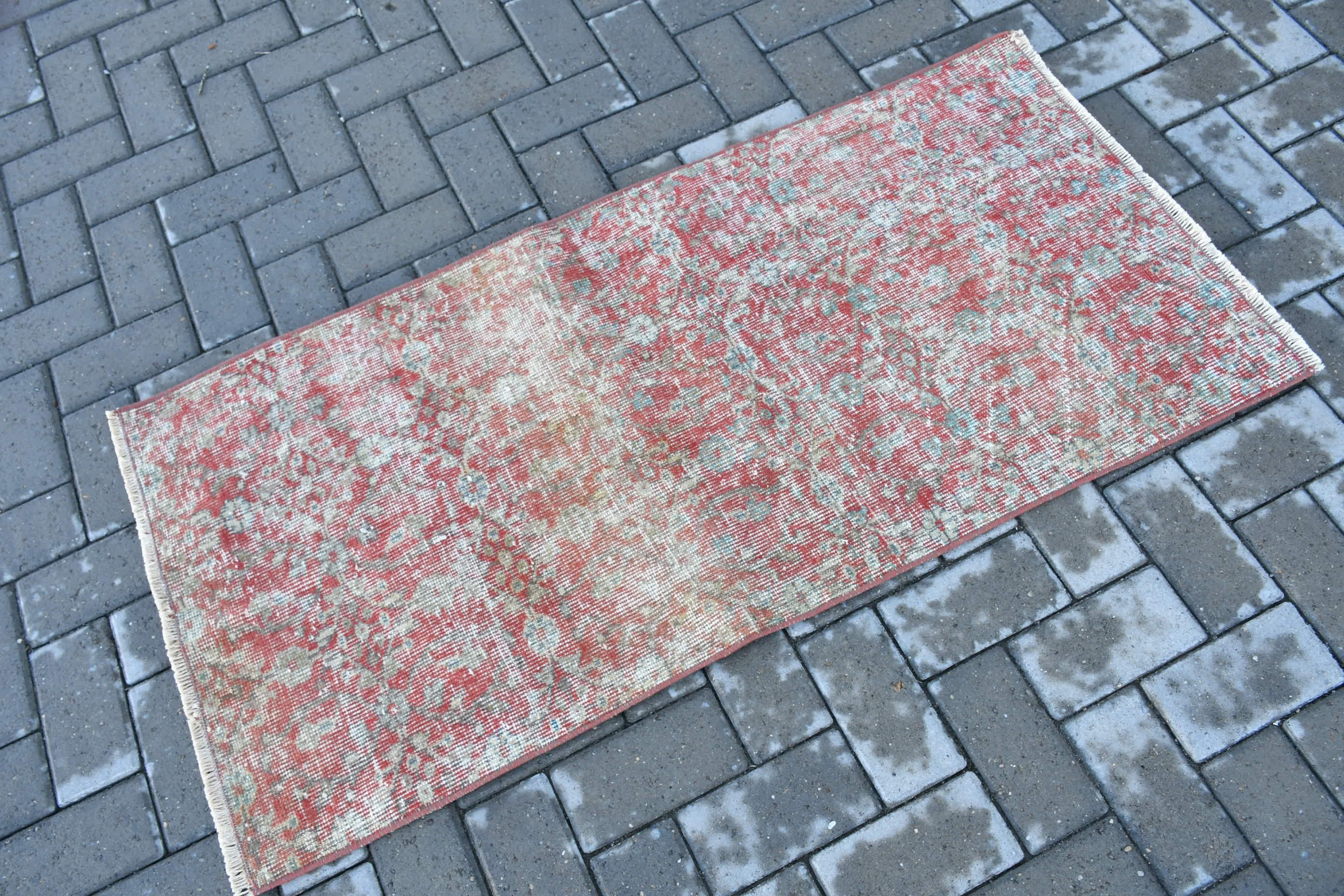 Vintage Rug, Bath Rugs, Turkish Rugs, Rugs for Bath, Boho Rug, 2.1x4.5 ft Small Rug, Entry Rugs, Wool Rug, Red Oushak Rugs