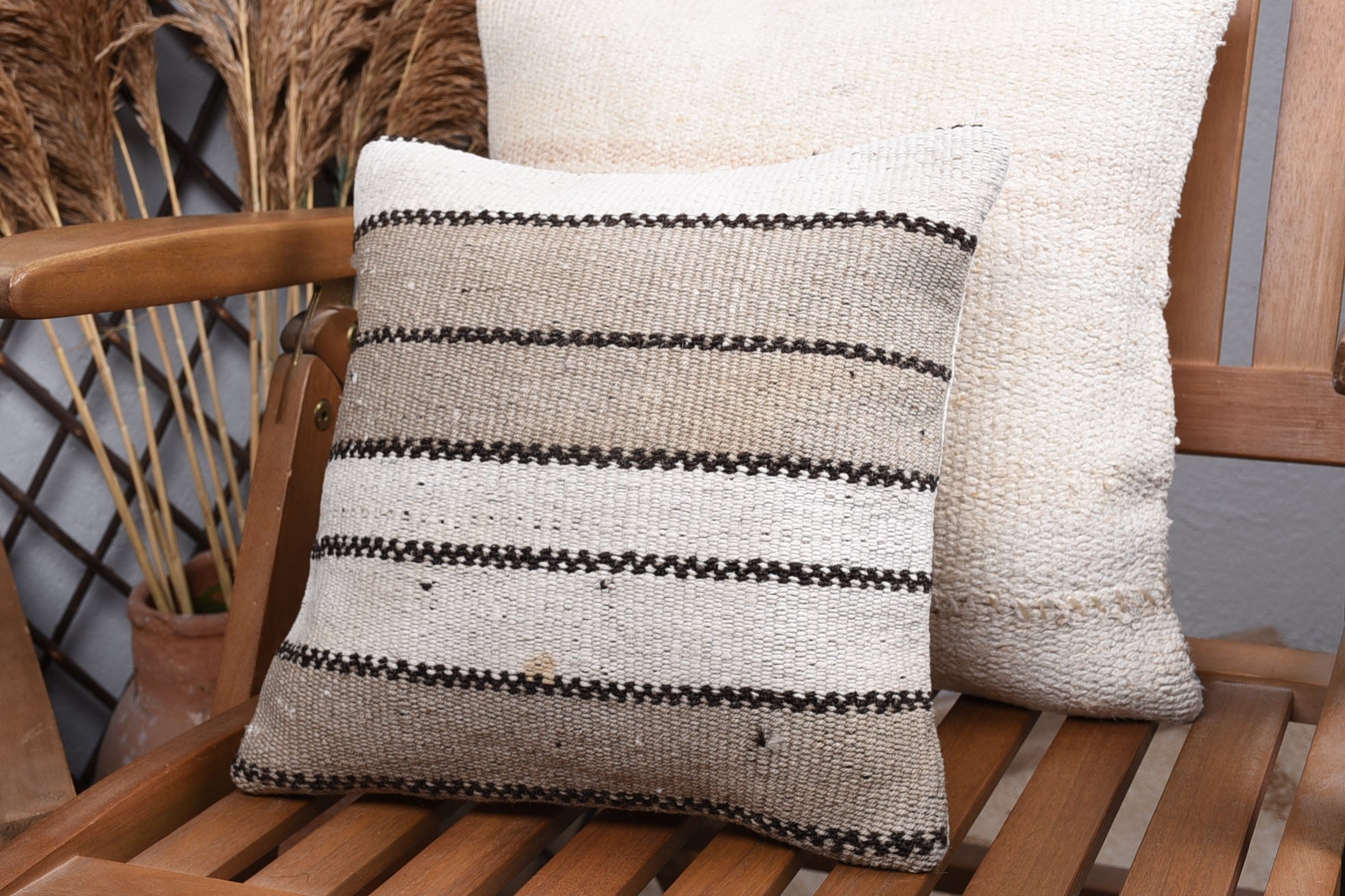 Turkish Kilim Pillow, Kilim Cushion Sham, One Of A Kind Pillow Cover, Vintage Pillow, 12"x12" Gray Cushion Case, Indoor Cushion Case