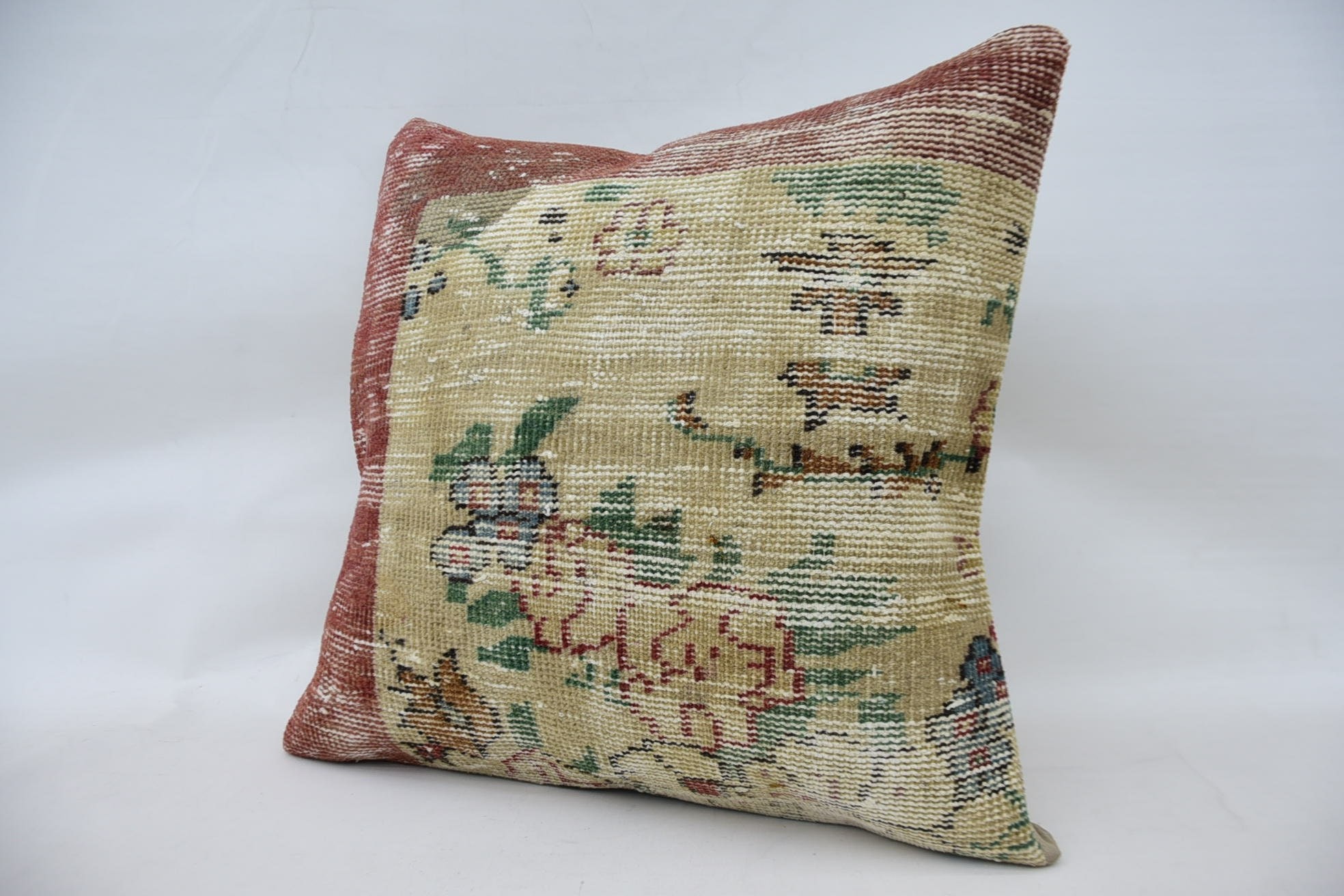 Oriental Pillow Case, Pillow for Couch, 24"x24" Beige Pillow Sham, Vintage Kilim Pillow, Luxury Pillow Cover, Ethnical Kilim Rug Pillow