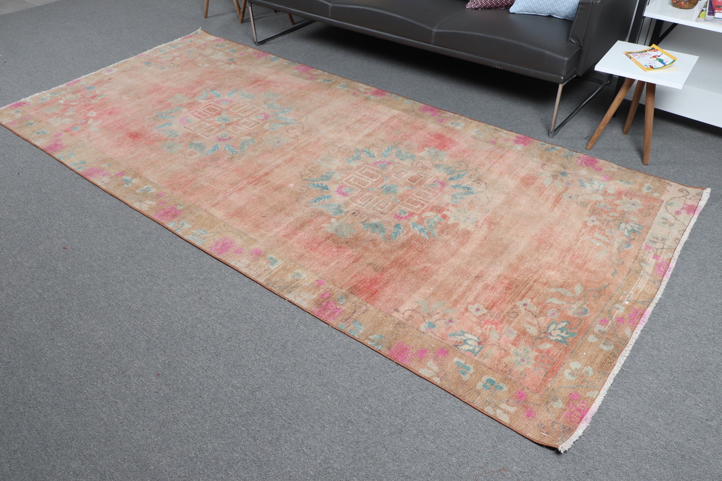 4.7x10.2 ft Large Rug, Rugs for Salon, Bedroom Rugs, Vintage Rug, Floor Rugs, Salon Rug, Pink Kitchen Rug, Turkish Rug