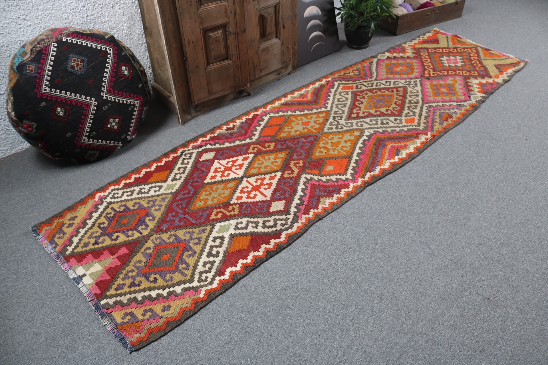 Yatak Odası Halısı, Vintage Halı, 2.7x9.6 ft Runner Halısı, Turuncu Yün Halısı, Oushak Halısı, Koridor Halıları, Beni Ourain Runner Halısı, Türk Halısı, Türkiye Halısı