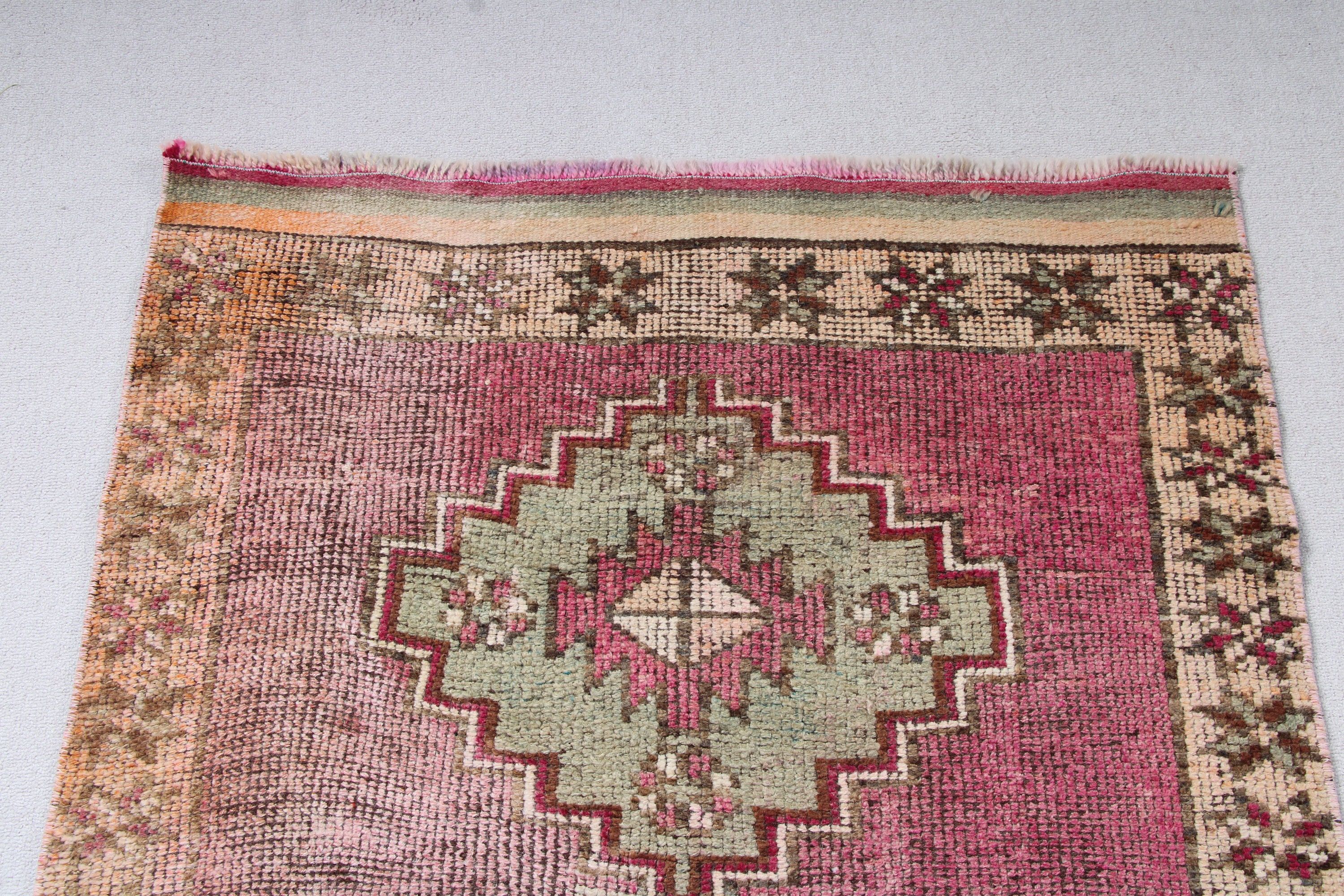 3.4x11.6 ft Runner Rugs, Turkish Rug, Corridor Rugs, Oriental Rugs, Beni Ourain Runner Rugs, Floor Rug, Pink Floor Rug, Vintage Rugs