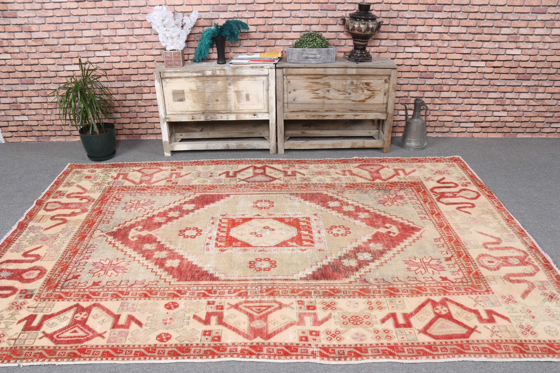 5.7x9.1 ft Large Rug, Oushak Rug, Hand Woven Rugs, Home Decor Rug, Bedroom Rug, Vintage Rug, Beige Antique Rug, Salon Rug, Turkish Rug