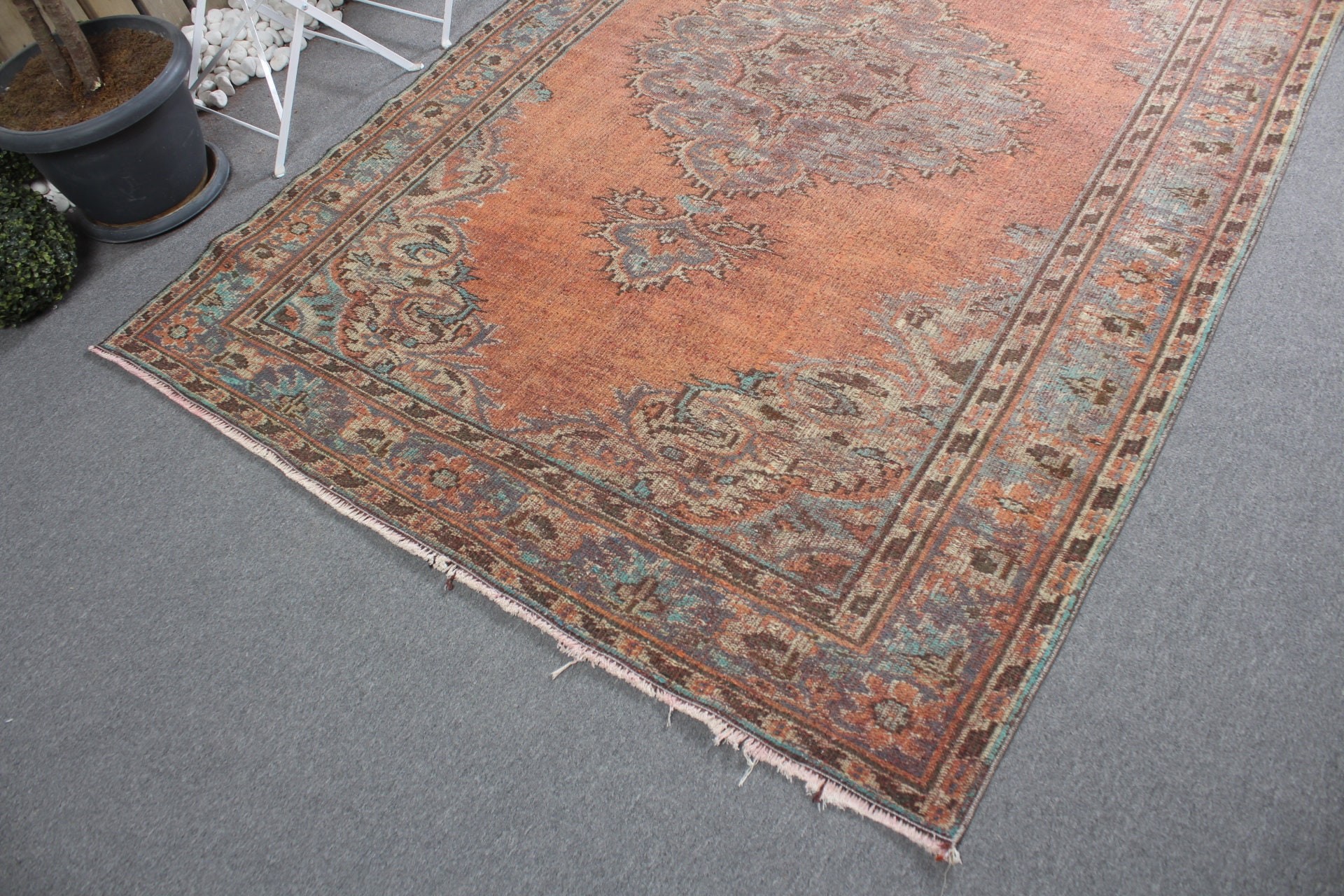 Orange Moroccan Rug, Rugs for Living Room, Dining Room Rugs, Oriental Rug, Turkish Rug, 5.5x8.2 ft Large Rug, Vintage Rug, Bedroom Rug