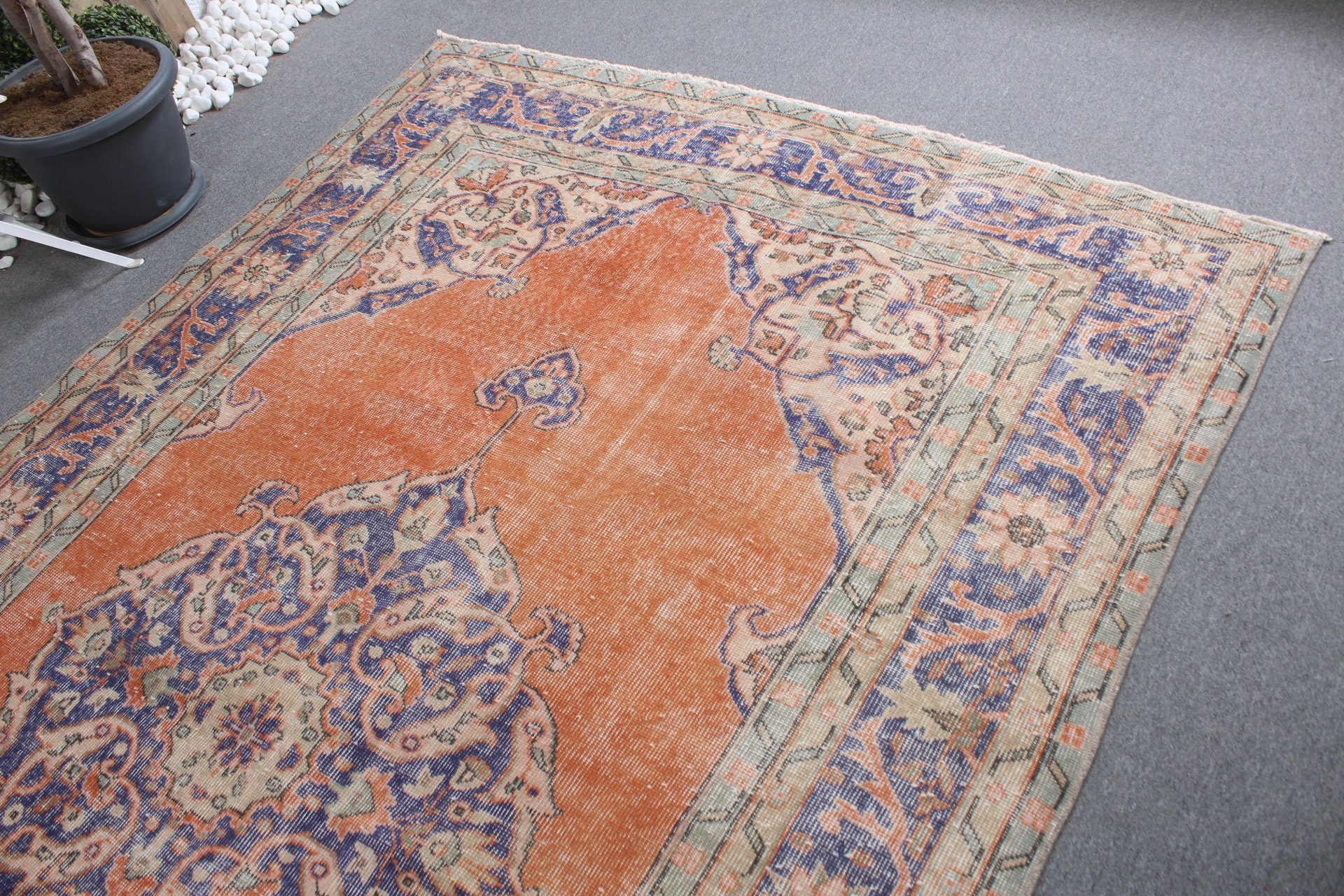 Salon Rugs, Turkish Rugs, 6.4x10.3 ft Large Rug, Antique Rug, Bedroom Rug, Vintage Rug, Kitchen Rug, Rugs for Bedroom, Orange Floor Rug