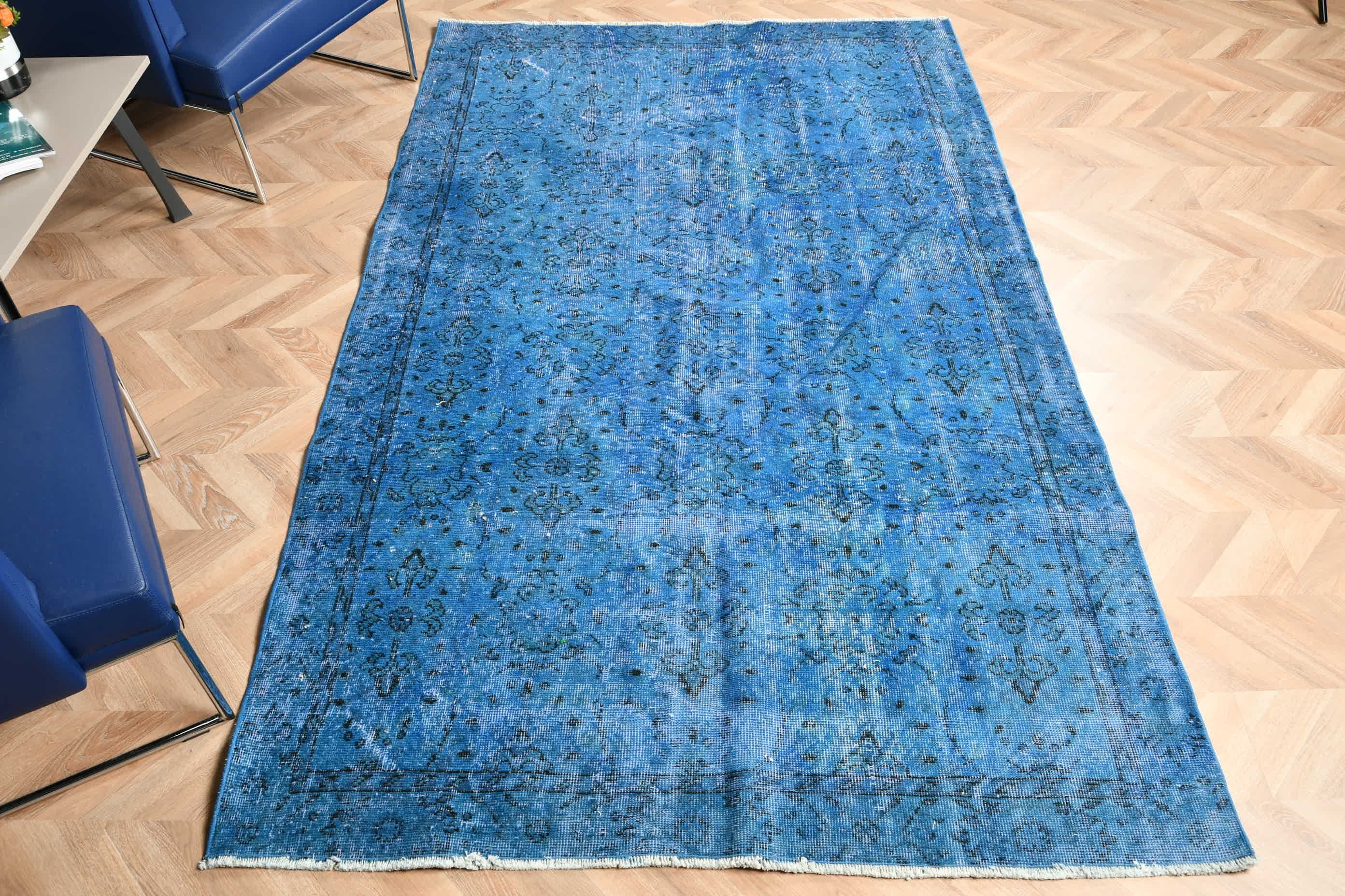 Türk Halısı, 5.1x8.6 ft Büyük Halılar, Kabile Halısı, Yemek Odası Halısı, Vintage Halılar, Ev Dekor Halısı, Oturma Odası Halısı, Mavi Yün Halısı, Oushak Halıları