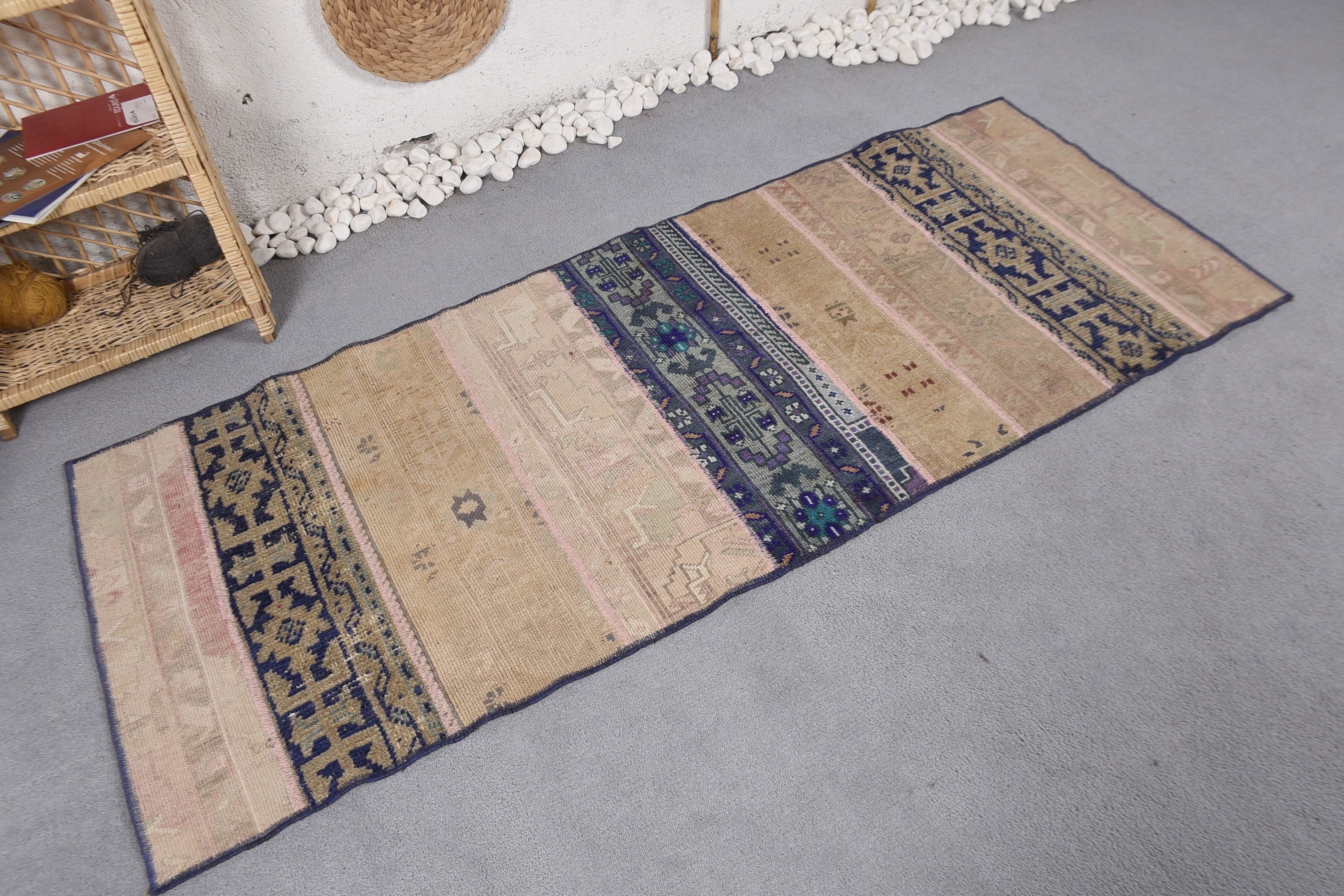 Vintage Halı, Türk Halıları, 2.6x6.4 ft Vurgulu Halılar, Yün Halılar, Boho Vurgulu Halılar, Yatak Odası Halısı, Ofis Halıları, Bej Geometrik Halılar, Yer Halısı