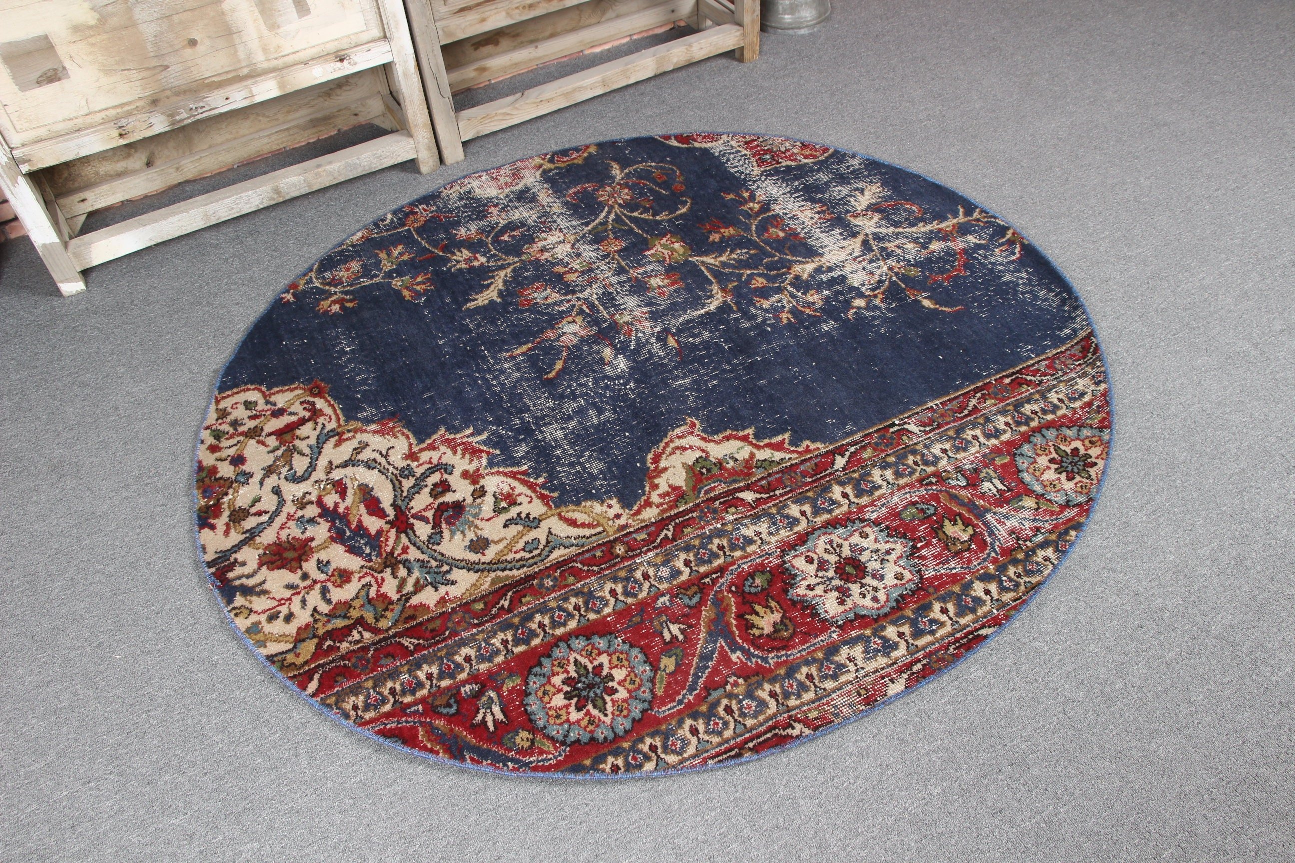 Havalı Halı, Vintage Halılar, Türk Halısı, Ofis Halısı, Çocuk Odası Halısı, Açıklama Halıları, 4,9x4,7 ft Aksan Halıları, Mavi Ev Dekor Halısı, Dekoratif Halılar