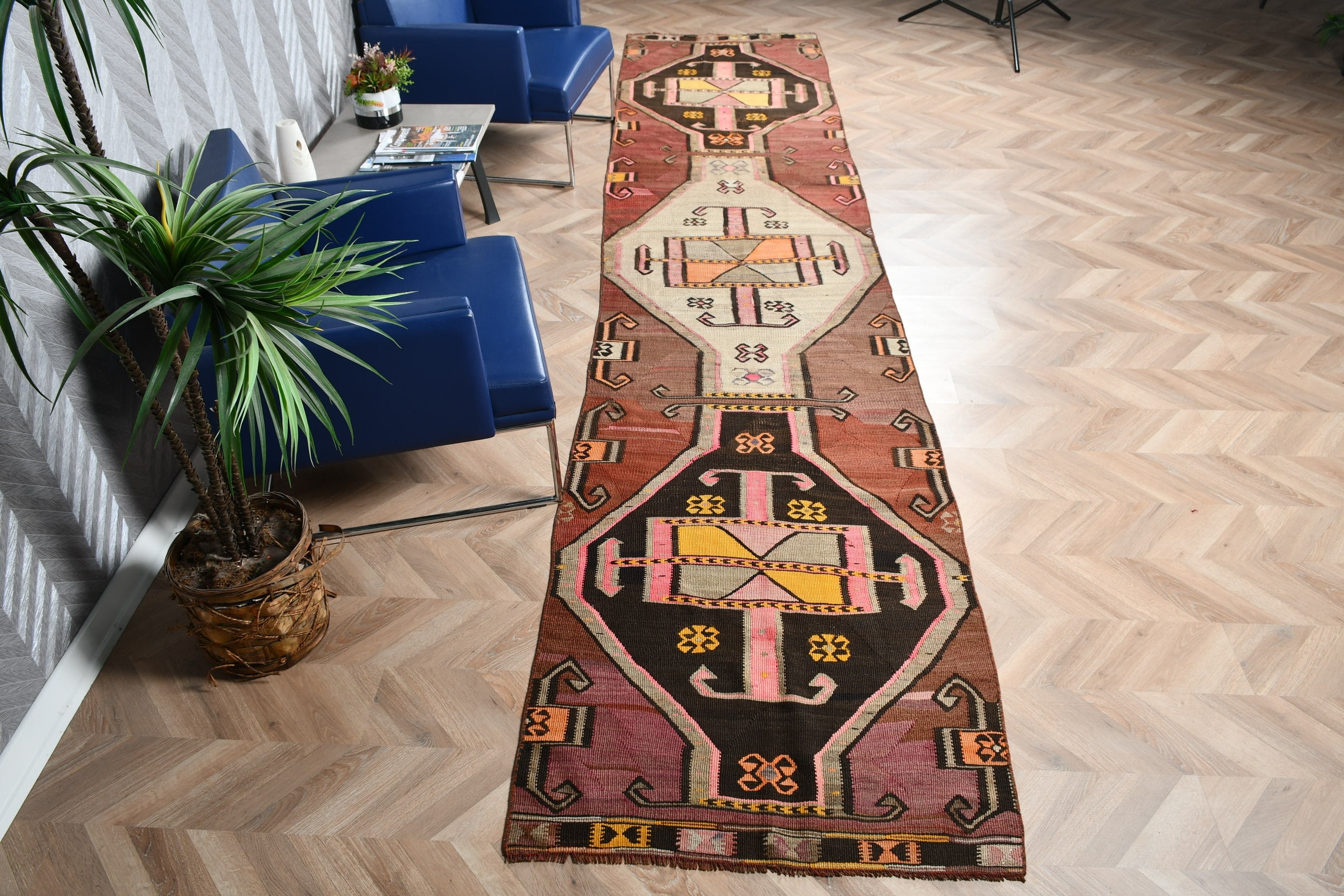 Merdiven Halısı, Oushak Halısı, Kilim, Türk Halıları, Fas Halıları, Vintage Halılar, Koridor Halısı, 3.1x14.8 ft Runner Halıları, Türkiye Halısı, Kahverengi Soğuk Halı