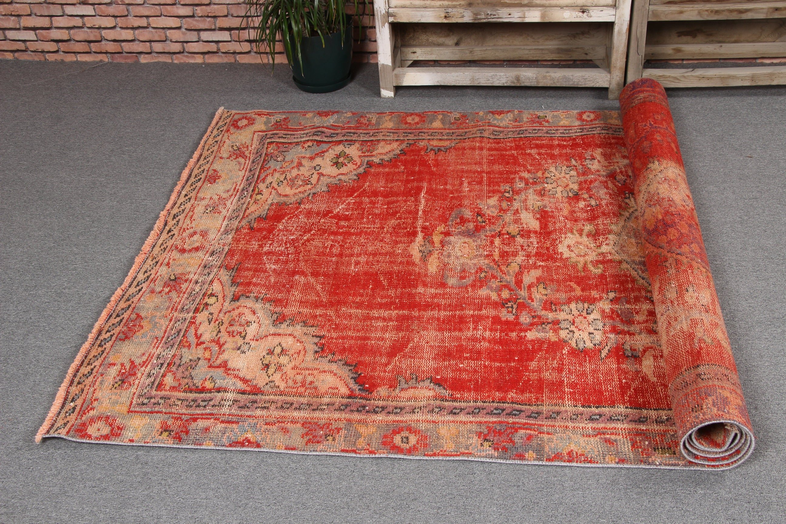 4.9x8.8 ft Large Rug, Turkish Rugs, Large Oushak Rug, Salon Rug, Handwoven Rug, Vintage Rug, Rugs for Salon, Red Handwoven Rugs, Cool Rug