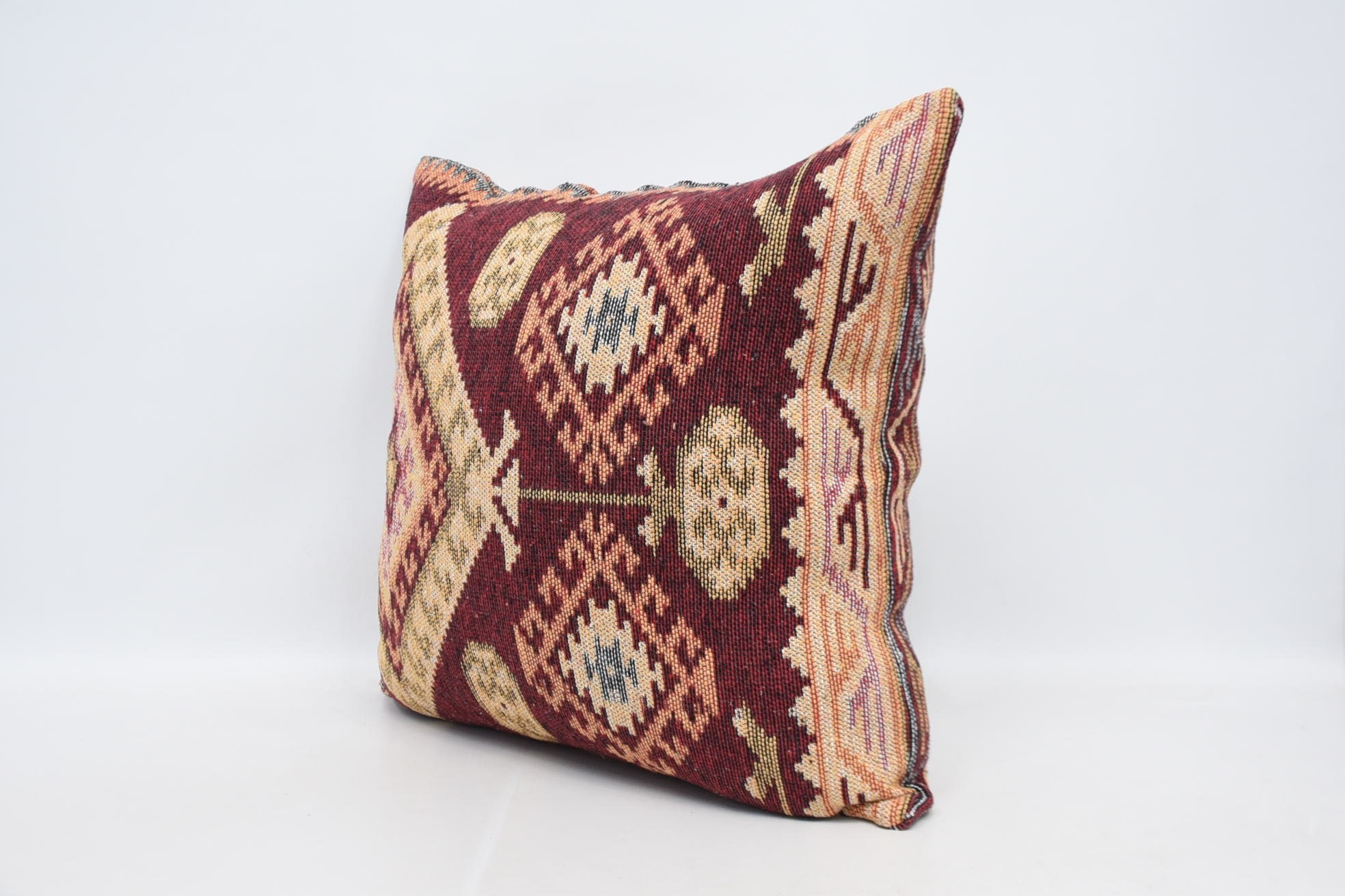 Ethnic Throw Cushion, Handmade Kilim Cushion, Kilim Cushion Sham, Vintage Kilim Throw Pillow, Decorative Pillow, 28"x28" Red Pillow