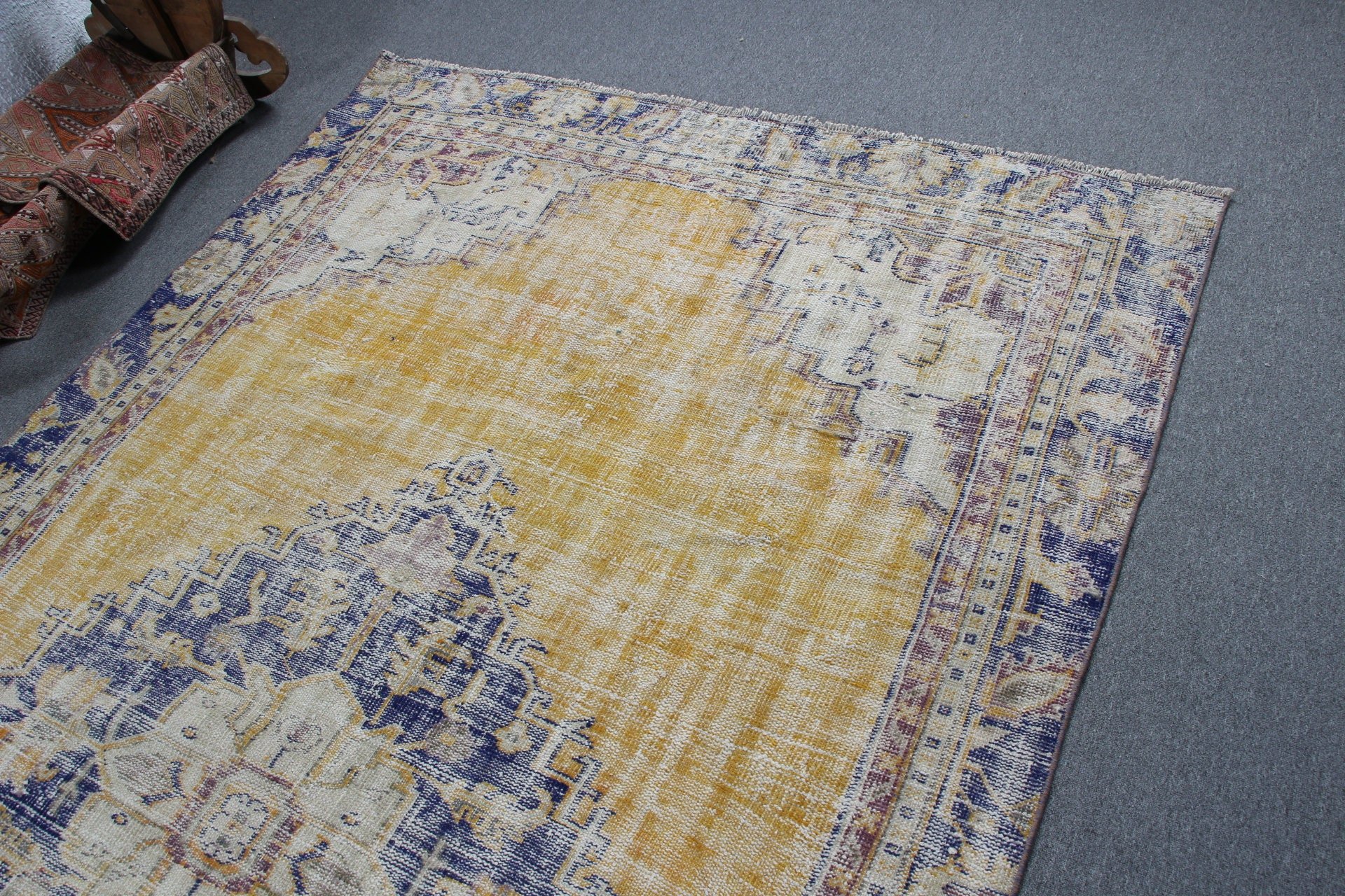 Turkish Rugs, Bedroom Rug, Handmade Rug, Vintage Rugs, Yellow Home Decor Rug, Floor Rug, Oriental Rug, 6x9.6 ft Large Rugs, Living Room Rug