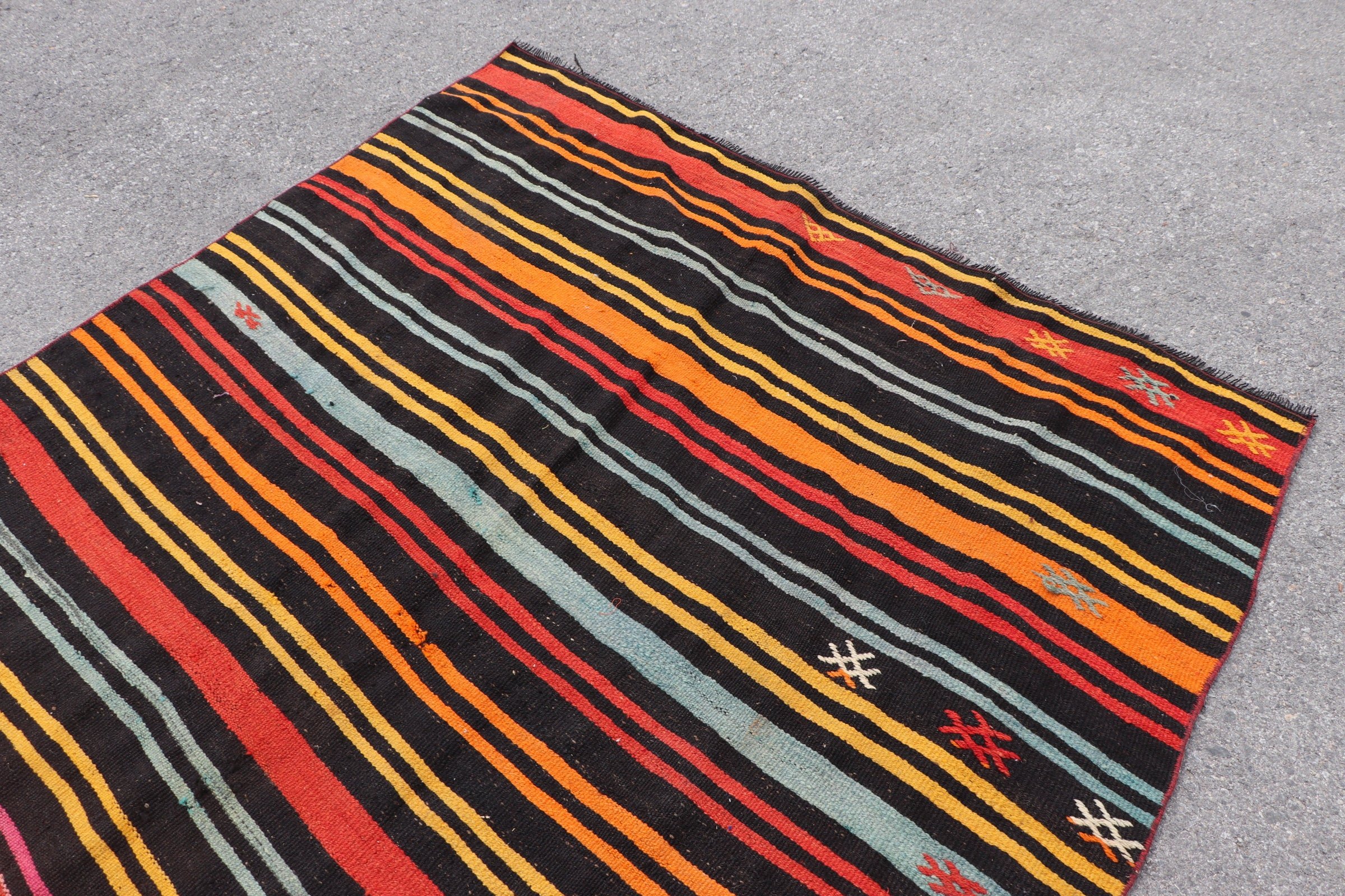 Nostaljik Kilim, Yatak odası Kilim, Siyah Renkli Kilim, 178x248 cm Salon Kilim, Yemek odası Kilim, Oturma odası Kilim, Antik Kilim