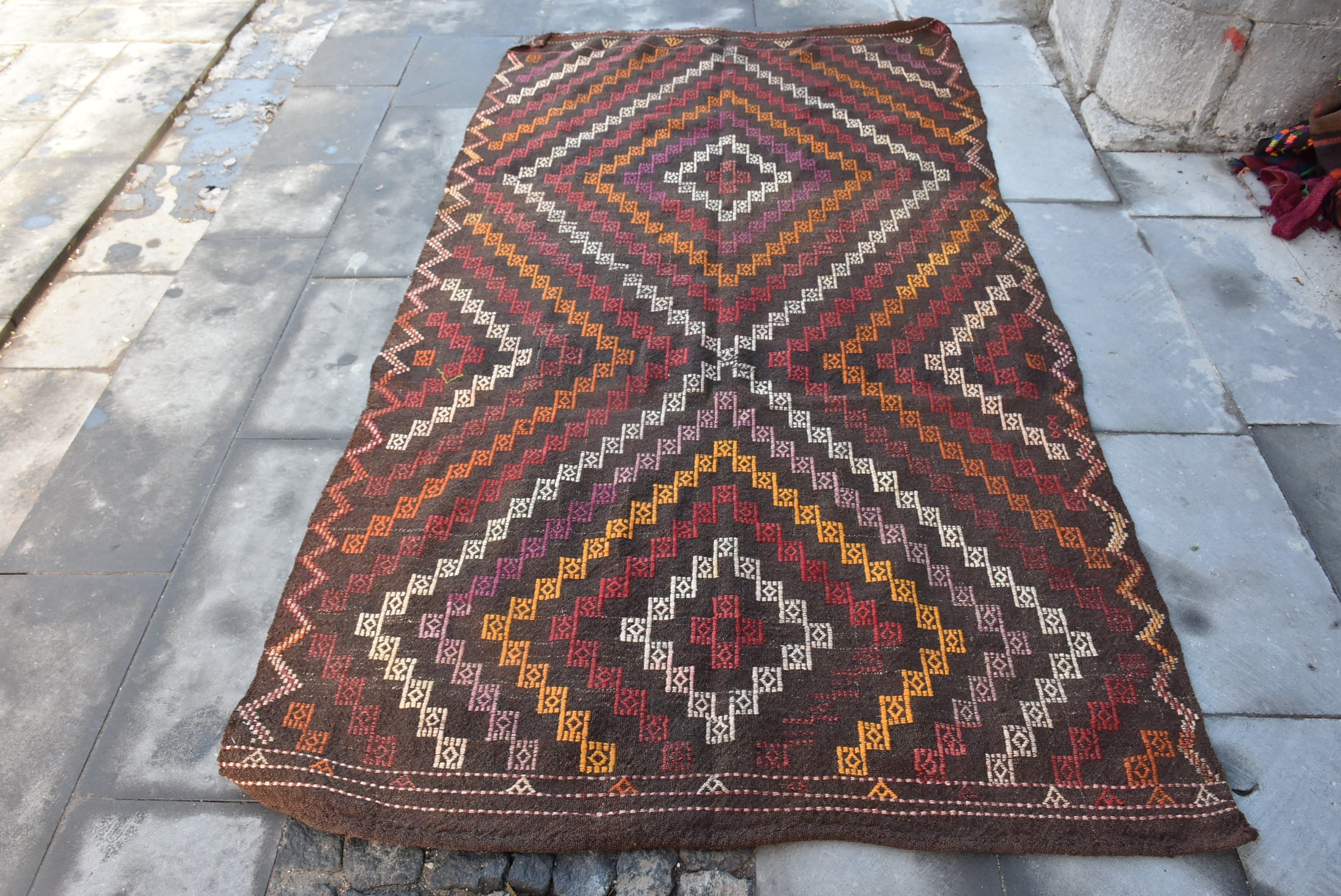 Kilim, Vintage Rug, Kitchen Rug, Anatolian Rugs, 4.5x8.2 ft Area Rugs, Natural Rug, Turkish Rug, Rugs for Floor, Floor Rug, Red Floor Rug