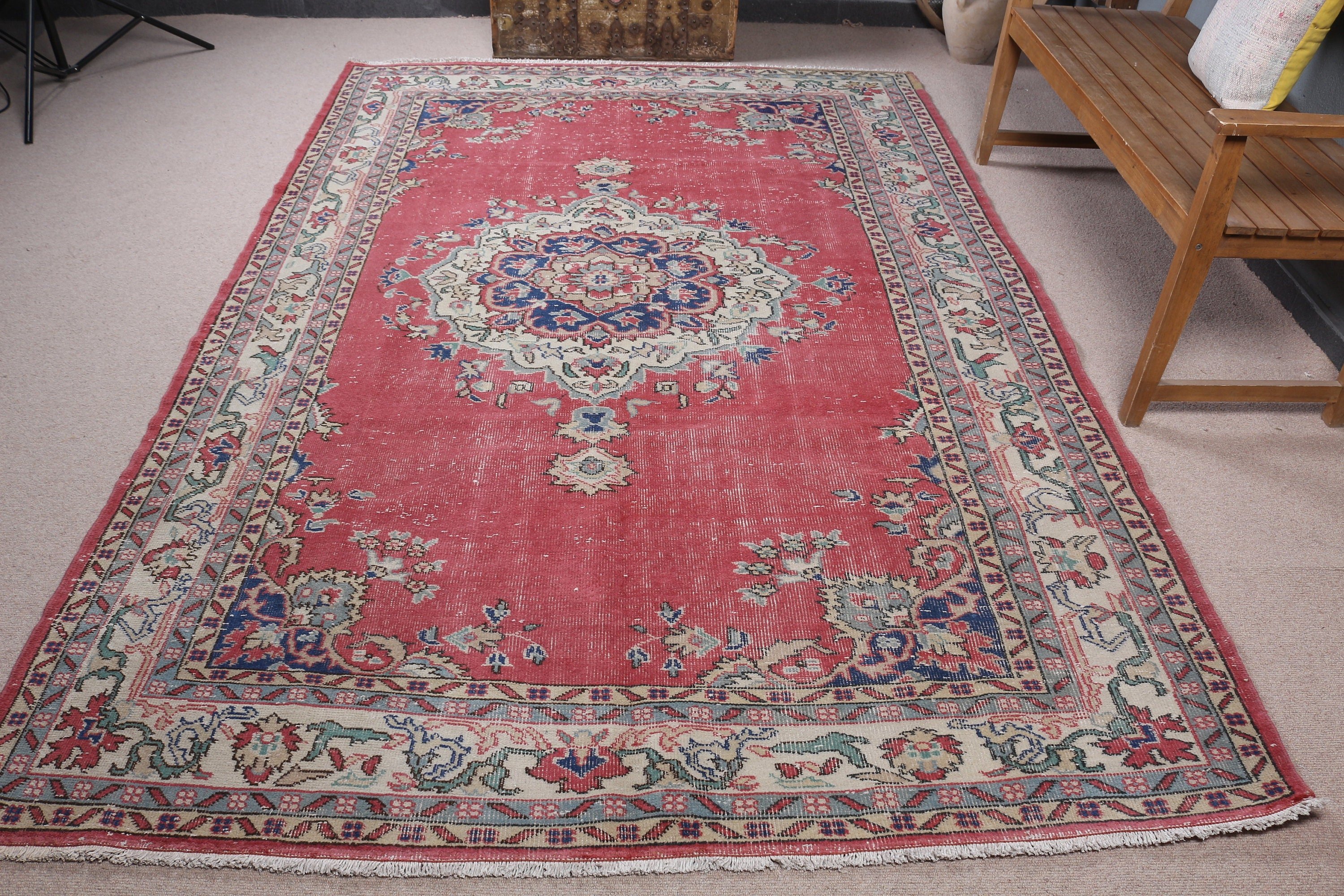 6.1x9.2 ft Büyük Halı, Ev Dekor Halısı, Türk Halısı, Pembe Havalı Halılar, Salon Halıları, Vintage Halı, Oturma Odası Halısı, Oryantal Halılar, Sanat Halısı