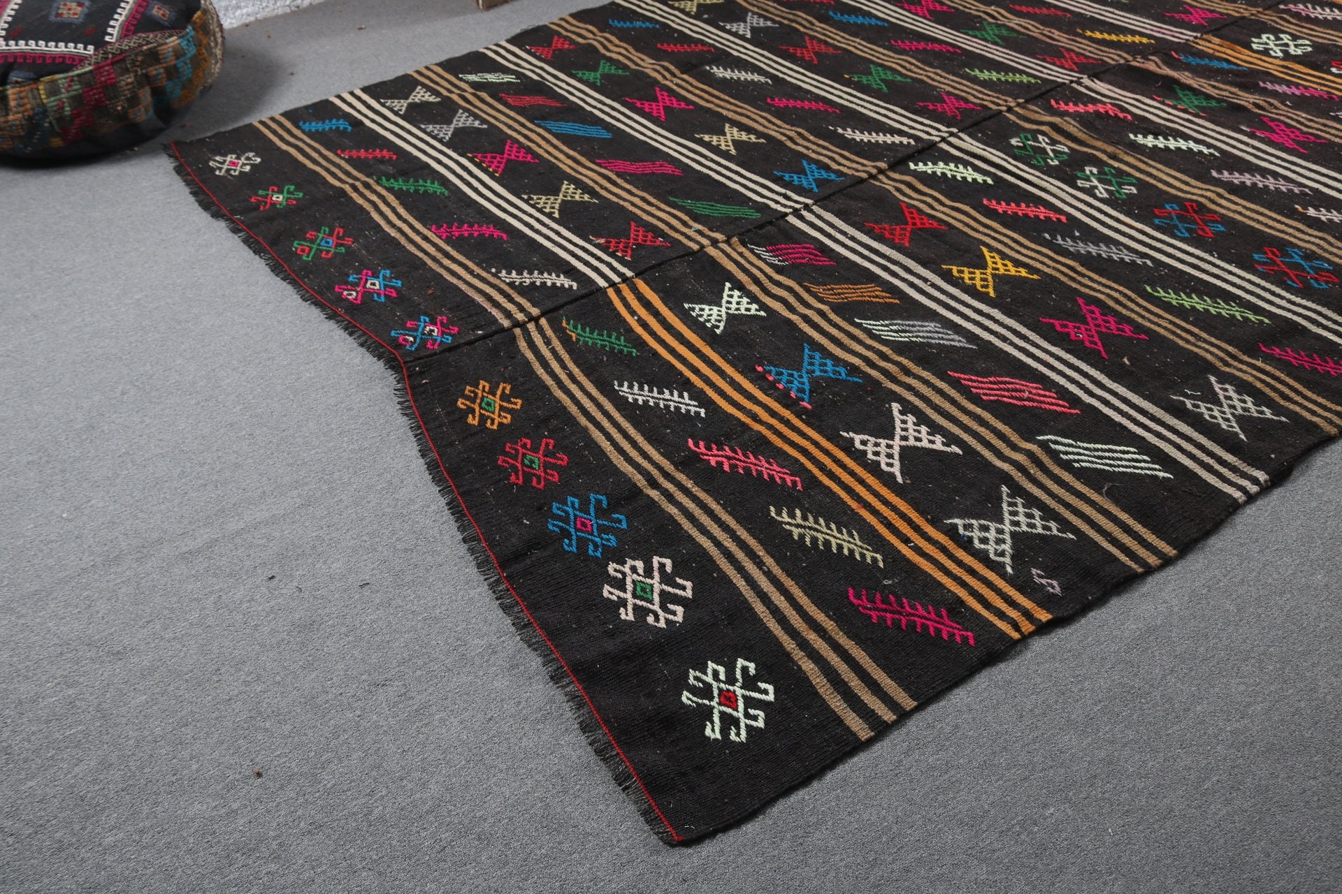 7.3x12.2 ft Büyük Boy Halı, Vintage Halılar, Kilim, Açıklama Halısı, Dış Mekan Halısı, Türk Halıları, Salon Halıları, Siyah Geometrik Halılar, Antika Halılar