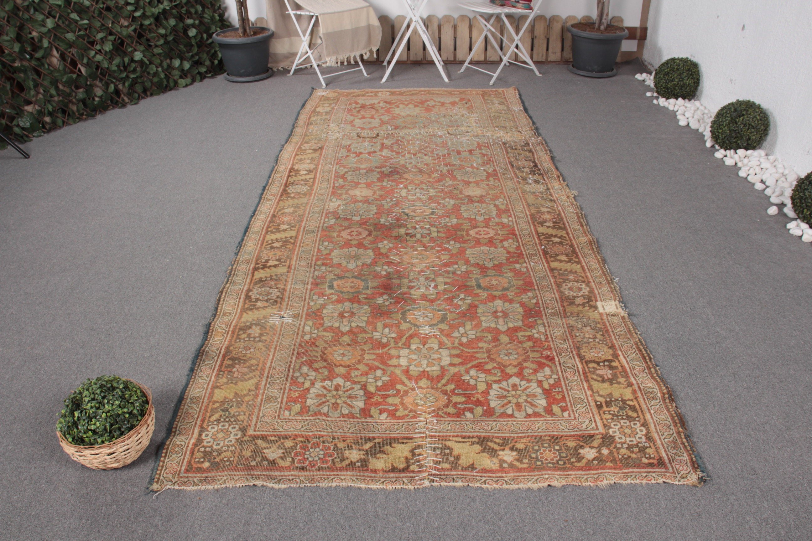 Vintage Rug, Bedroom Rug, Salon Rugs, Yellow Oriental Rug, Living Room Rugs, Wedding Rug, 4.4x10.2 ft Large Rug, Turkish Rug