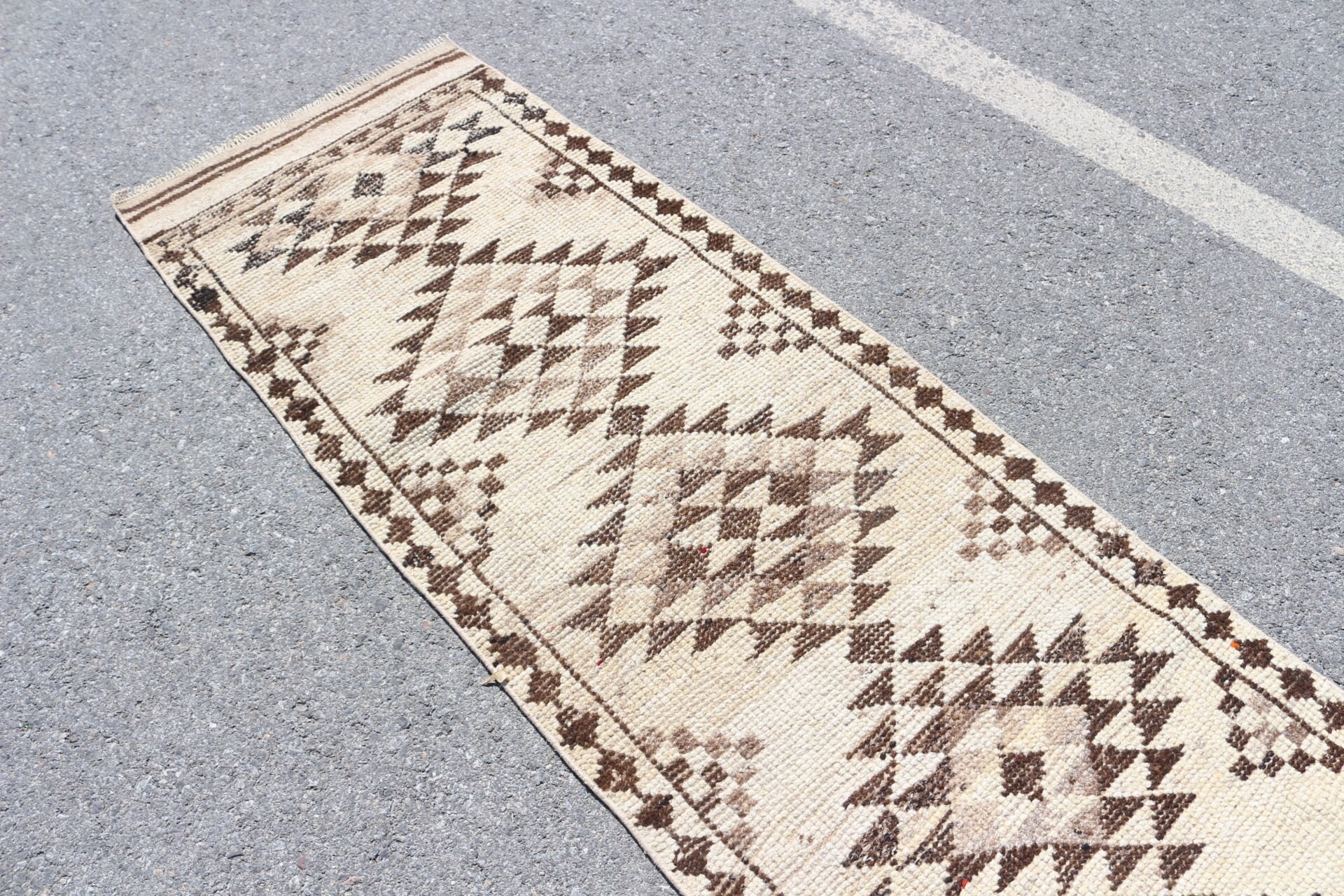 Vintage Rug, Turkish Rug, Wool Rug, Beige Moroccan Rug, Corridor Rugs, Stair Rugs, Rugs for Kitchen, 2.5x11.5 ft Runner Rugs