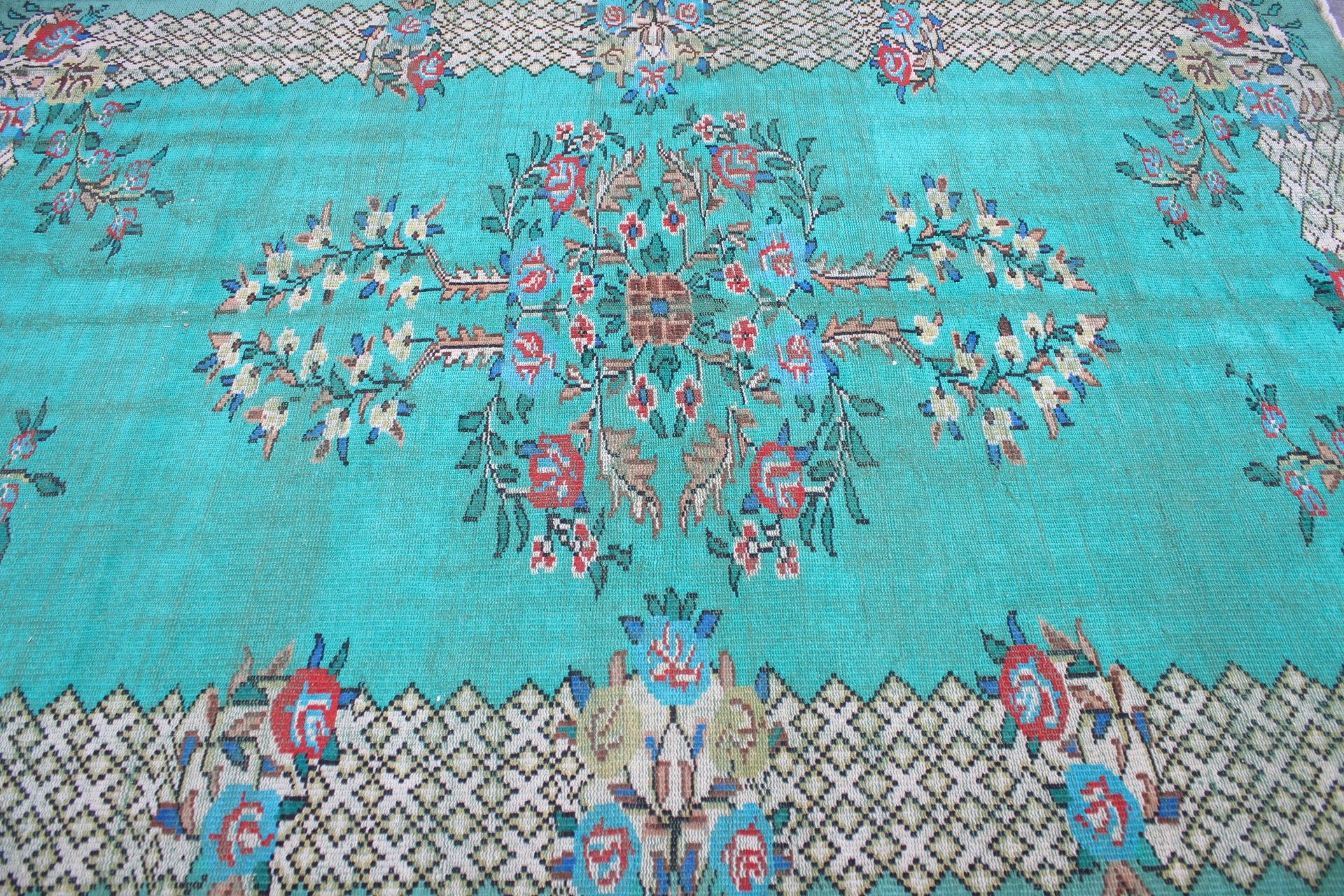 Turkish Rugs, Oushak Rugs, Bedroom Rug, Authentic Rugs, Salon Rugs, Green  6.3x9.4 ft Large Rugs, Vintage Rugs