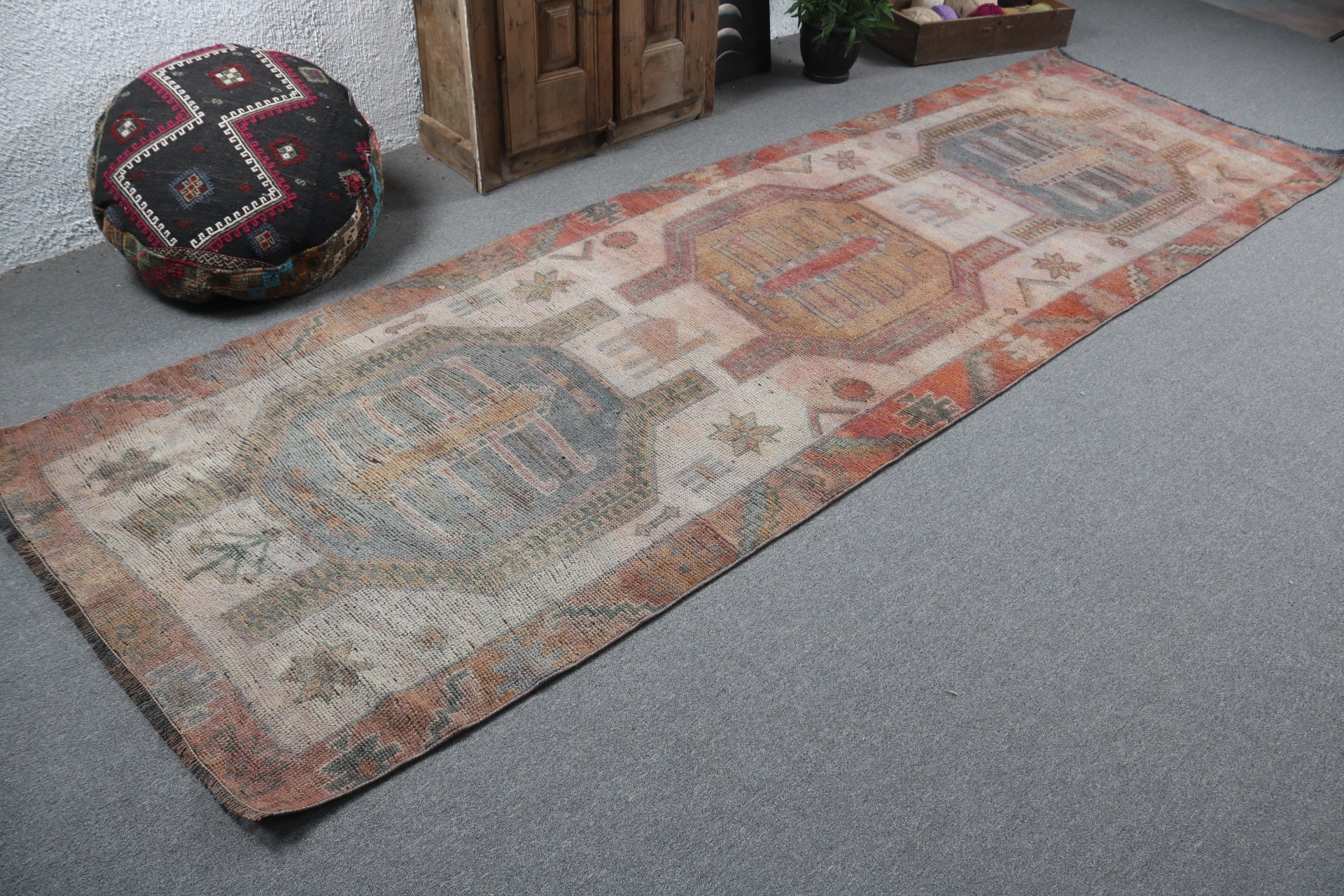 Bej Anadolu Halıları, Anadolu Halıları, 3.8x11.6 ft Runner Halıları, Koridor Halıları, Vintage Halı, Beni Ourain Runner Halısı, Oryantal Halı, Türk Halısı