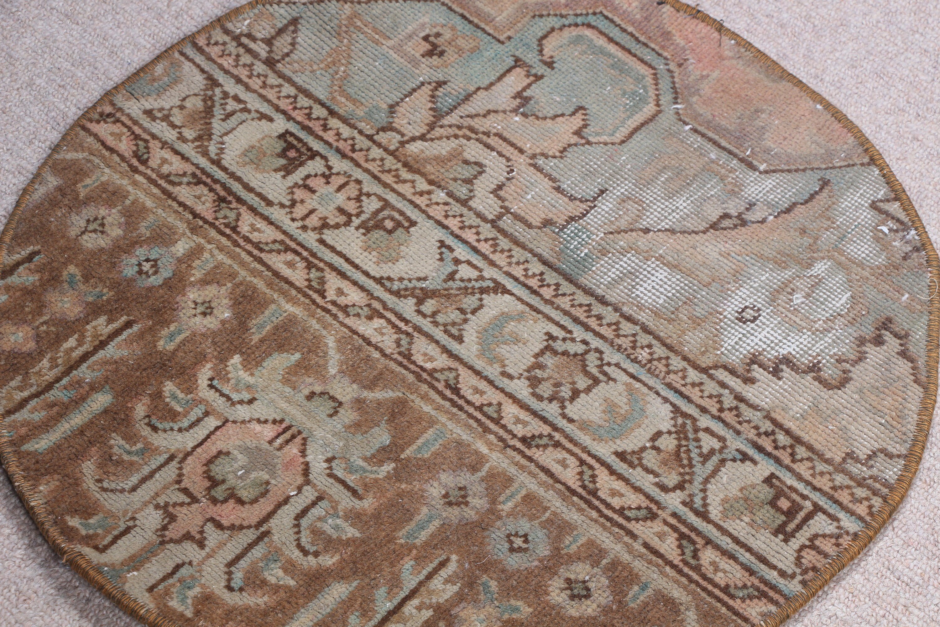 Araba Paspas Halısı, Duvara Asılı Halı, 1.7x1.7 ft Küçük Halı, Türk Halısı, Mutfak Halısı, Kahverengi Soğuk Halı, Vintage Halı, Etnik Halı