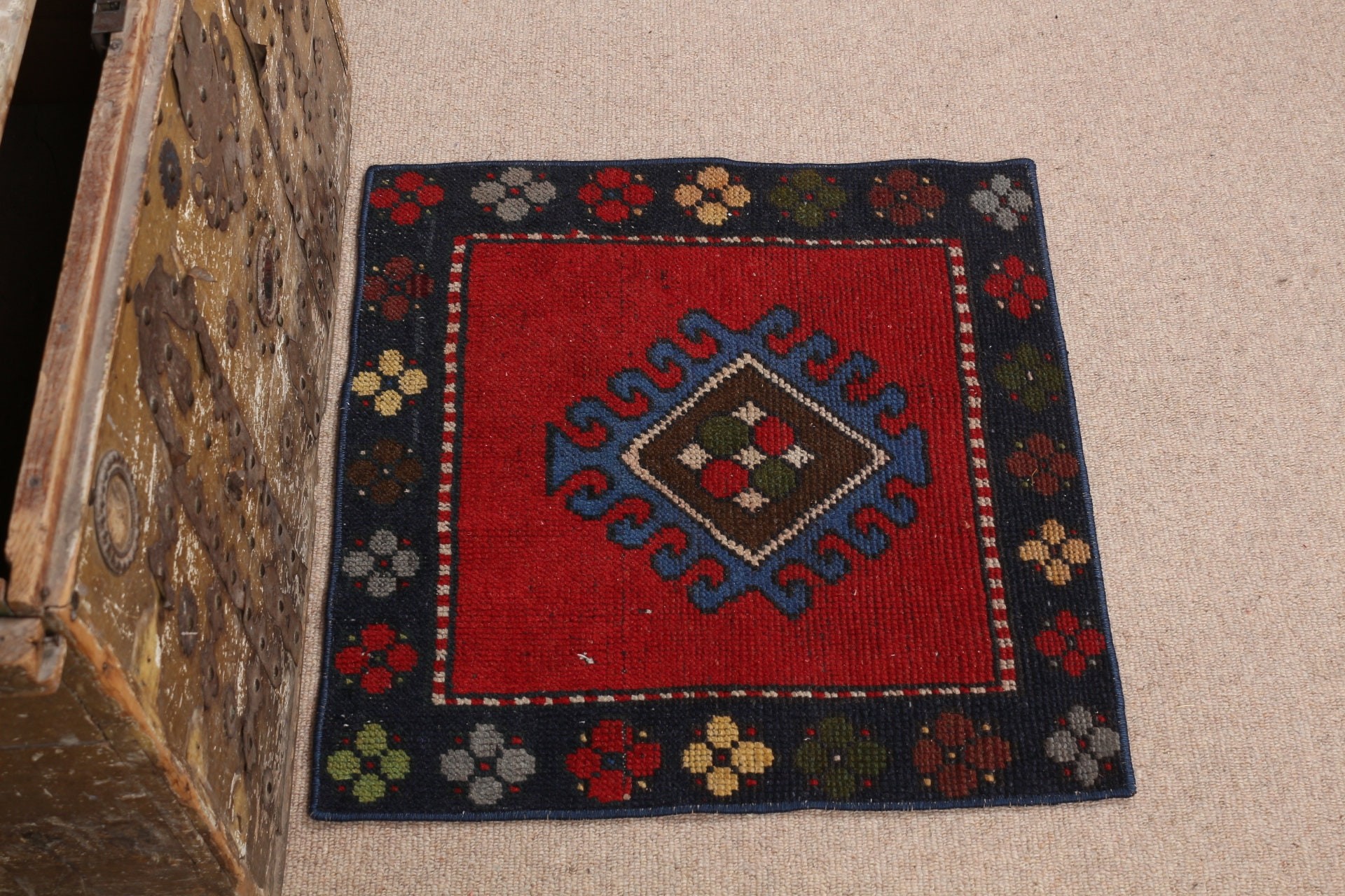 Cool Rug, 1.9x2 ft Small Rug, Kitchen Rugs, Rugs for Bedroom, Red Anatolian Rug, Wool Rug, Turkish Rugs, Vintage Rug, Entry Rug, Floor Rug