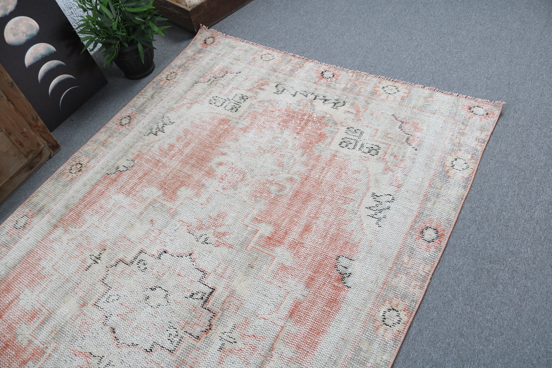 Vintage Rug, 5x8.2 ft Large Rugs, Flatweave Rug, Turkish Rug, Dining Room Rugs, Large Boho Rug, Orange Antique Rugs, Oriental Rug