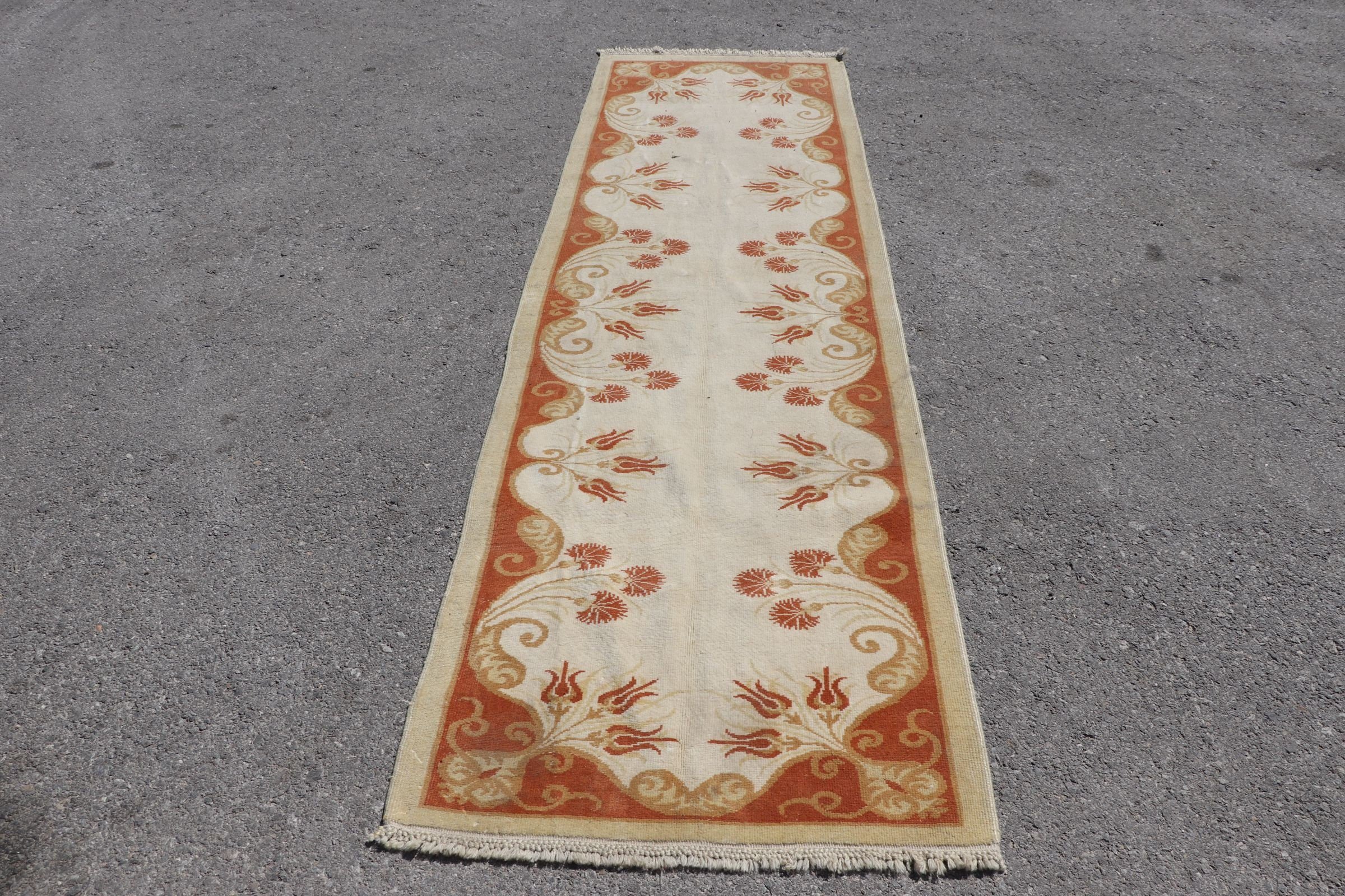 Corridor Rug, Organic Rug, Vintage Rugs, Turkish Rug, Wool Rug, Anatolian Rug, White Moroccan Rug, Kitchen Rug, 2.8x9.4 ft Runner Rugs