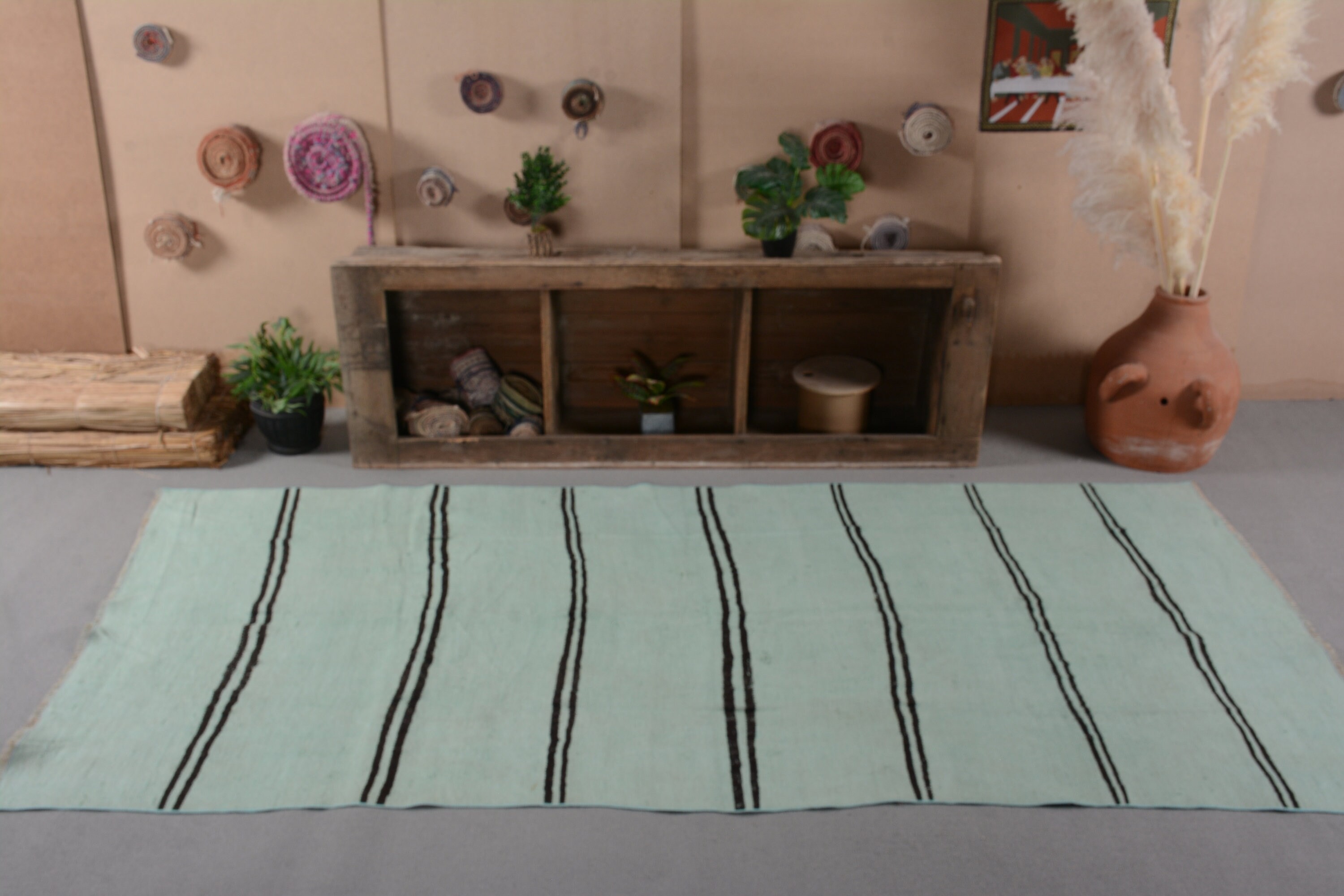 Vintage Rug, 4.3x9.5 ft Large Rugs, Living Room Rug, Rugs for Bedroom, Bedroom Rug, Moroccan Rug, Turkish Rugs, Green Wool Rug, Oushak Rug