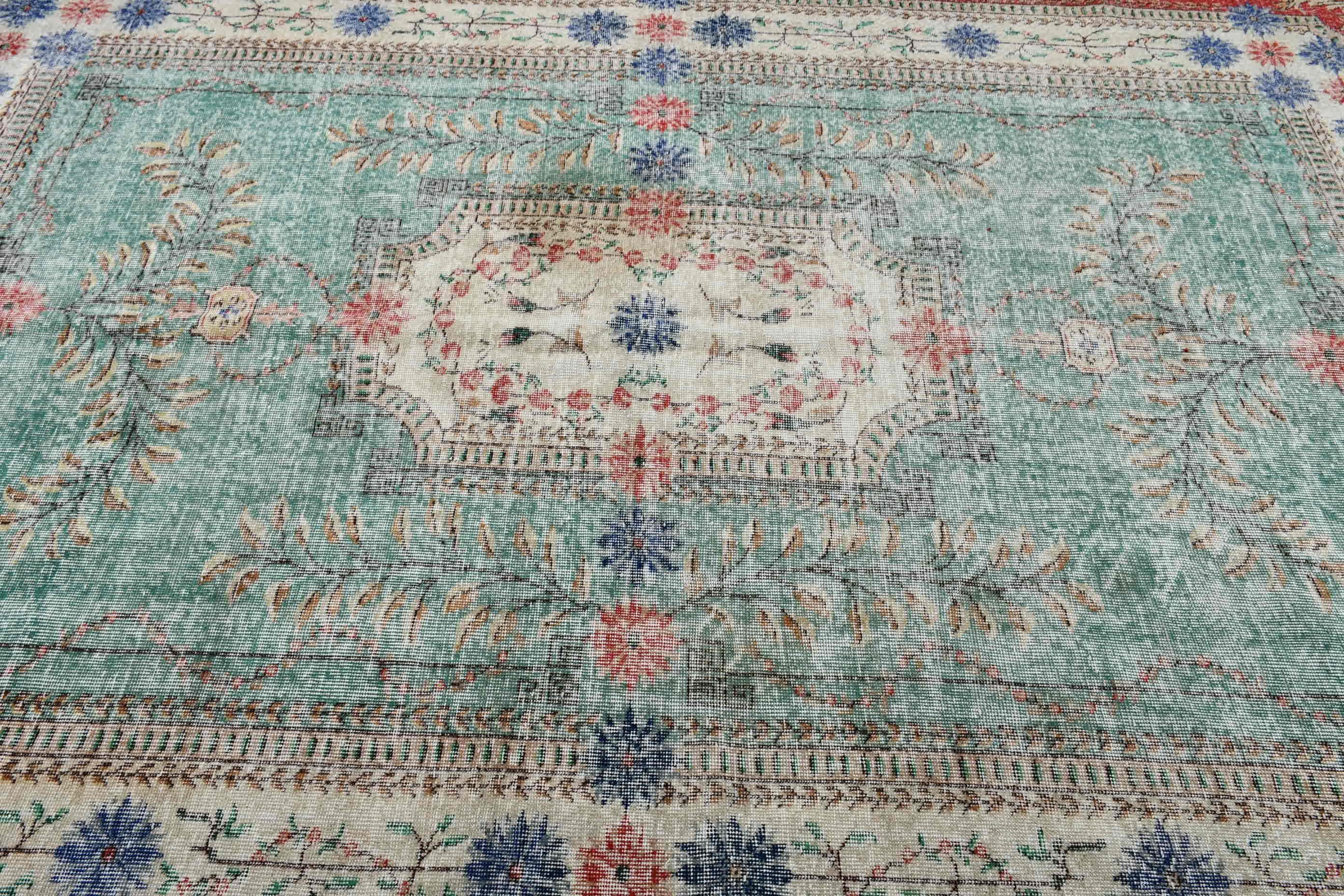 Green Oushak Rug, Turkish Rug, Anatolian Rugs, 7.1x10.4 ft Oversize Rug, Dining Room Rug, Oushak Rug, Living Room Rugs, Vintage Rug