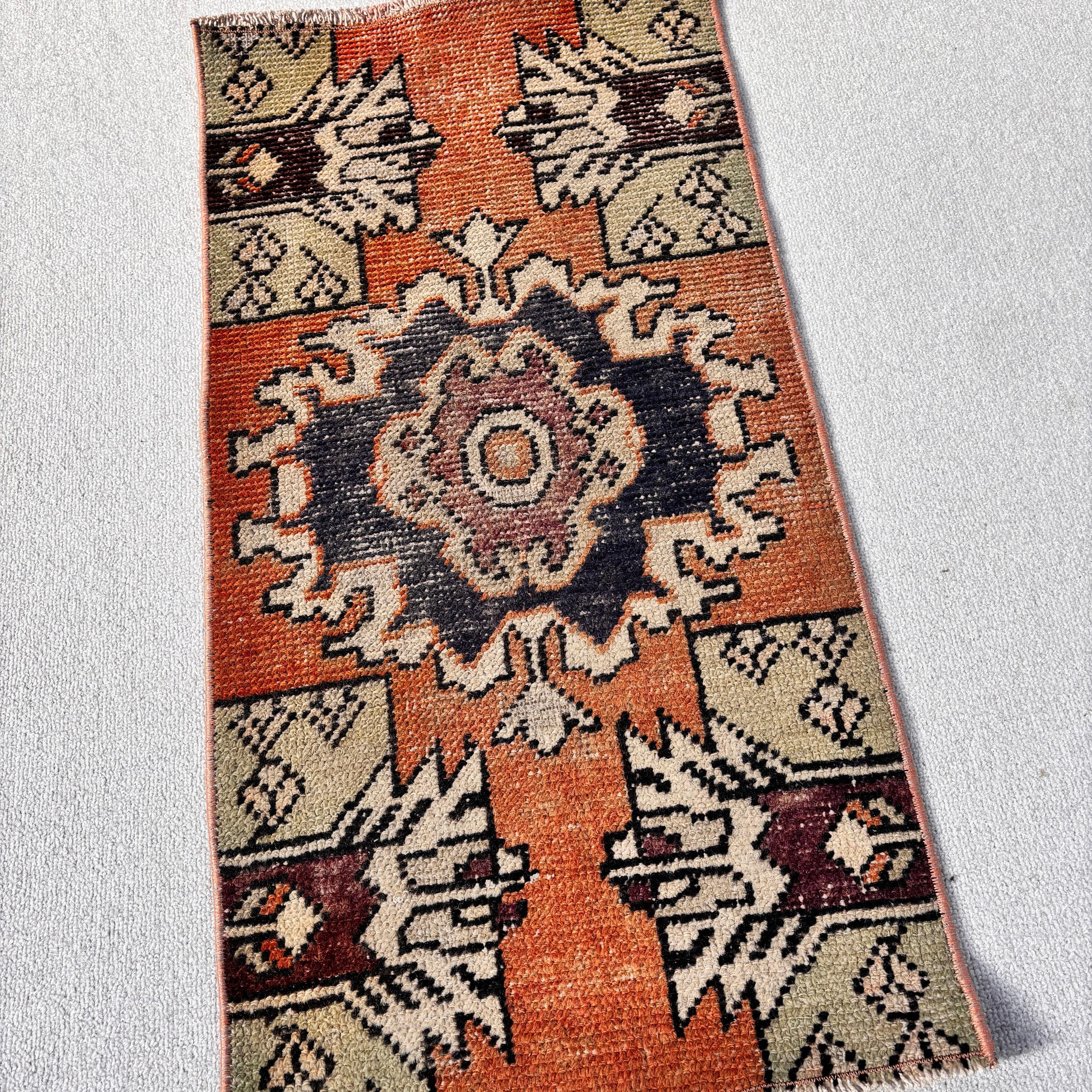 Orange Geometric Rugs, Door Mat Rugs, Vintage Rug, Turkish Rugs, Wall Hanging Rug, Modern Rugs, 1.5x2.9 ft Small Rug